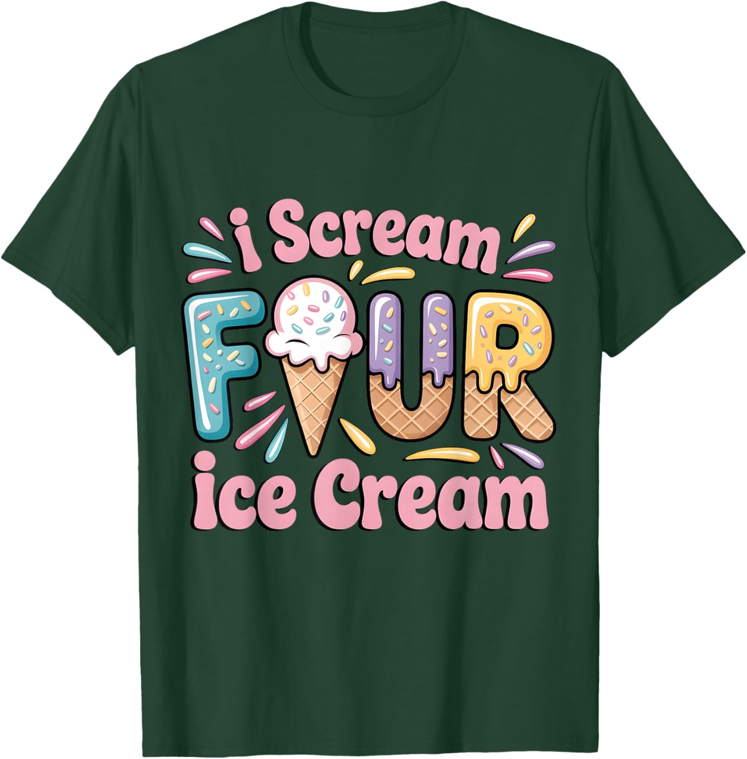 4th Birthday I Scream for Ice Cream 4 Years Old Girl Kids T-Shirt - T-Shirt | Forest