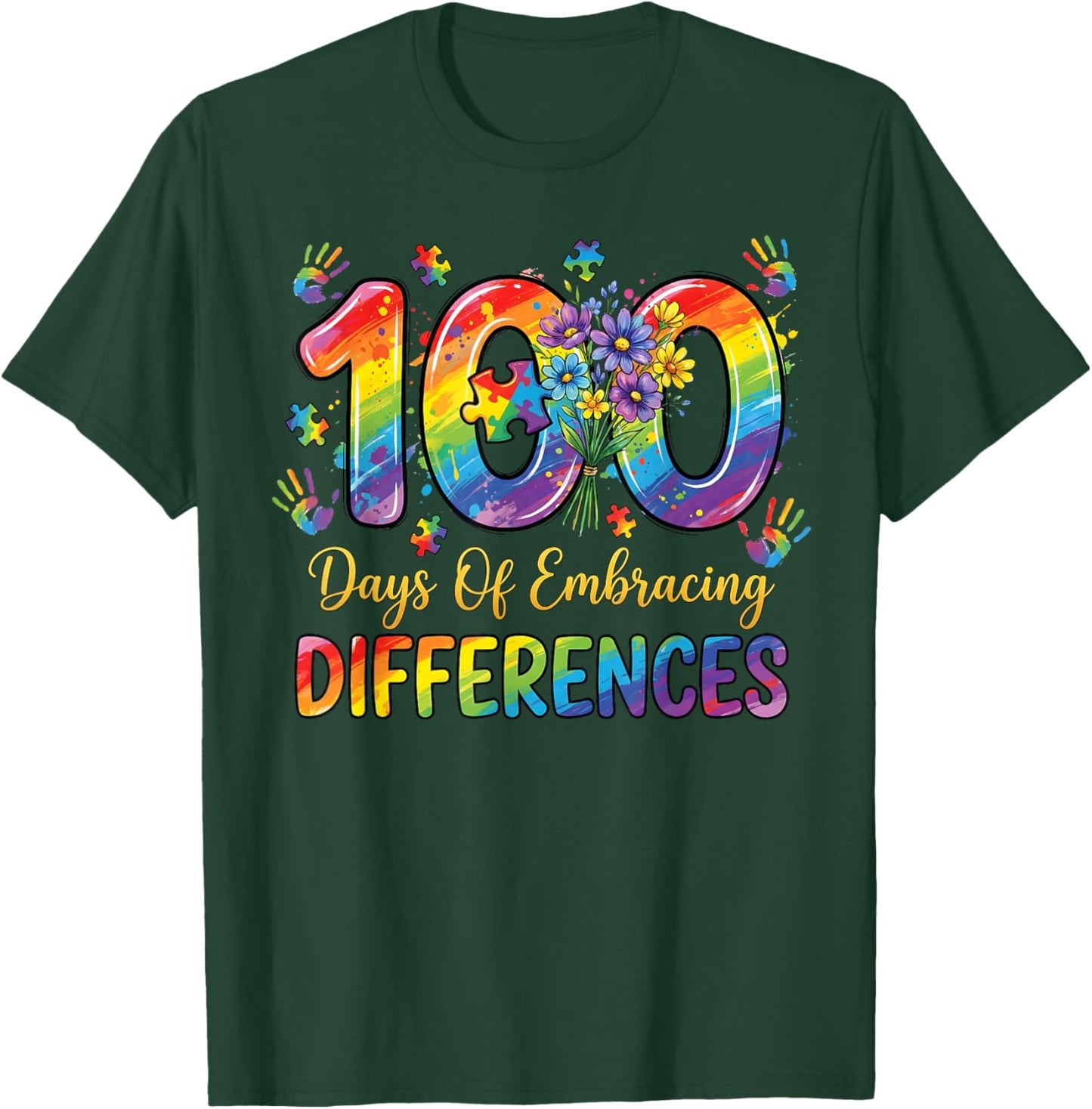 100 Days of School Teacher Autism Awareness 100th Day T-Shirt - T-Shirt | Forest
