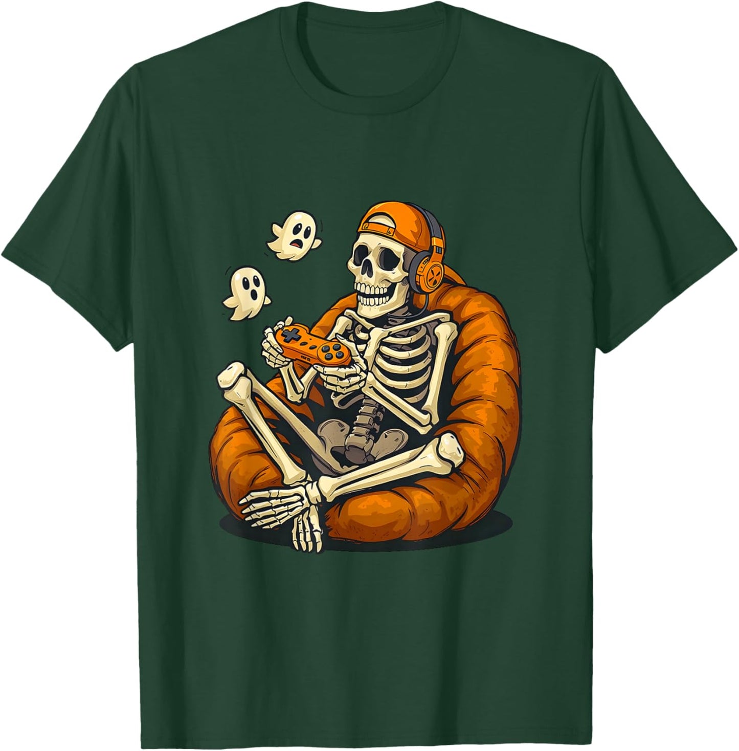 Halloween Skeleton Gamer Video Gaming Boys Men Kids T-Shirt - T-Shirt | Forest