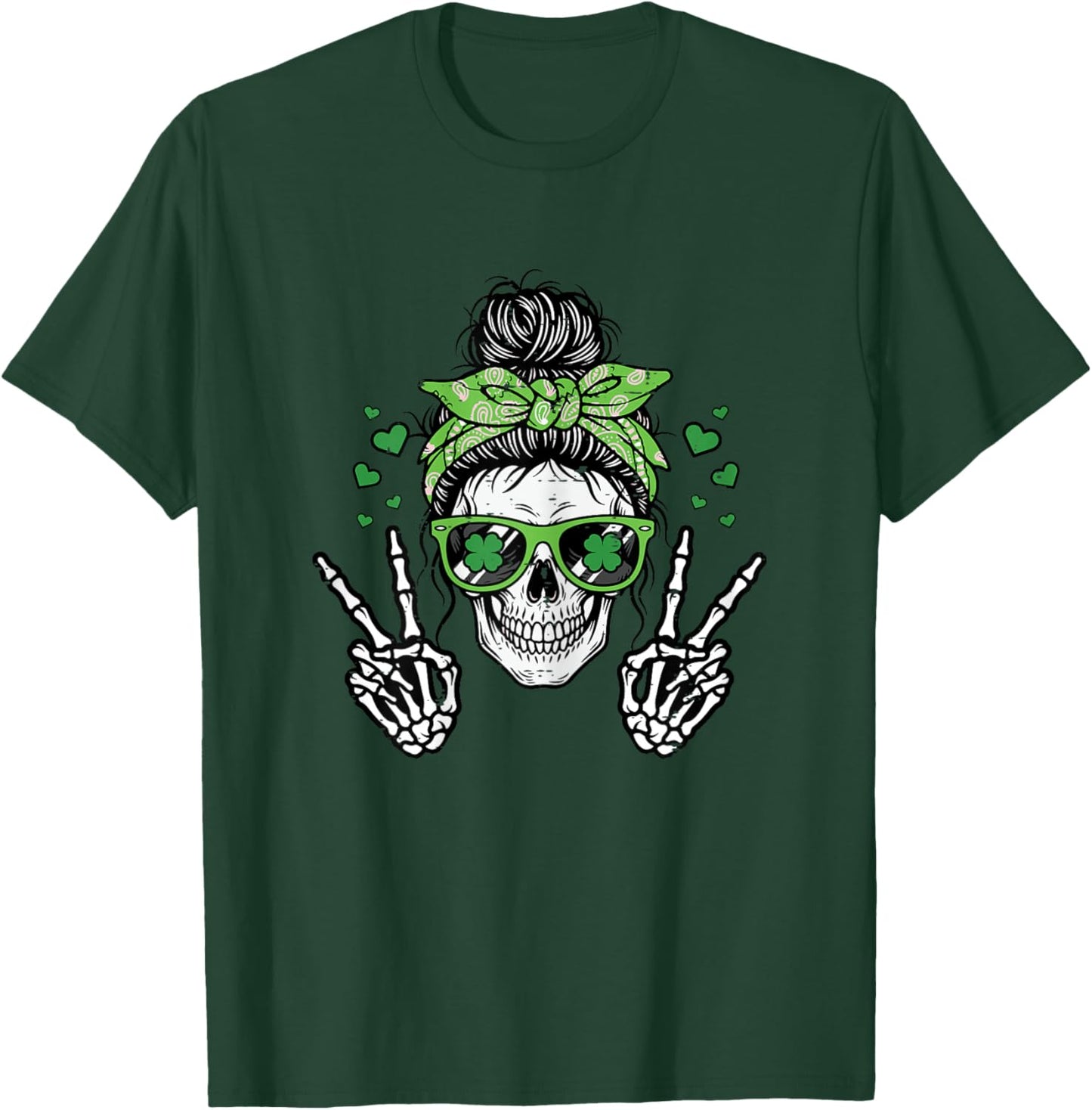 St Patricks Day Skull Bun Peace Saint Paddys Women Girls Kid T-Shirt - T-Shirt | Forest