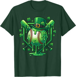 St Patricks Day Baseball Drip Funny Baseball Sport Women Men T-Shirt - T-Shirt | Forest