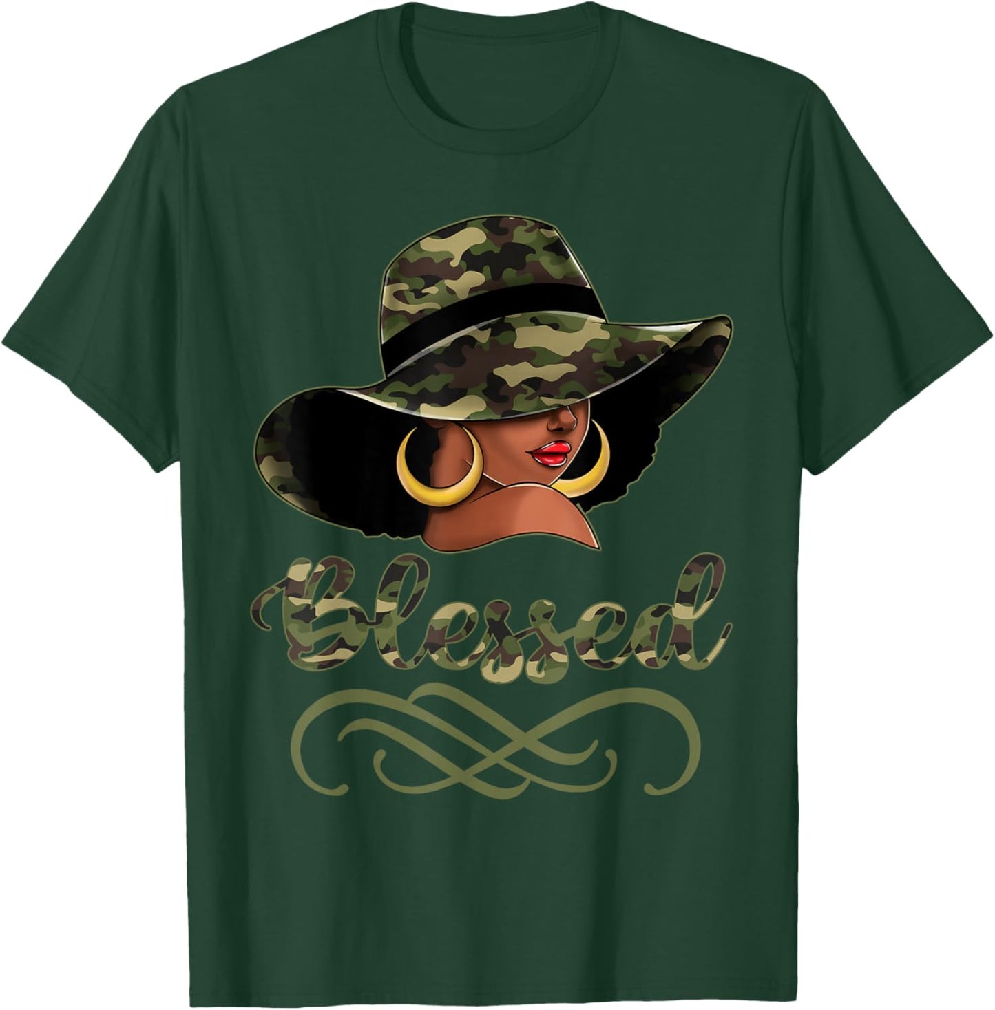 Blessed African American Black Woman Camo Hat Christian T-Shirt - T-Shirt | Forest