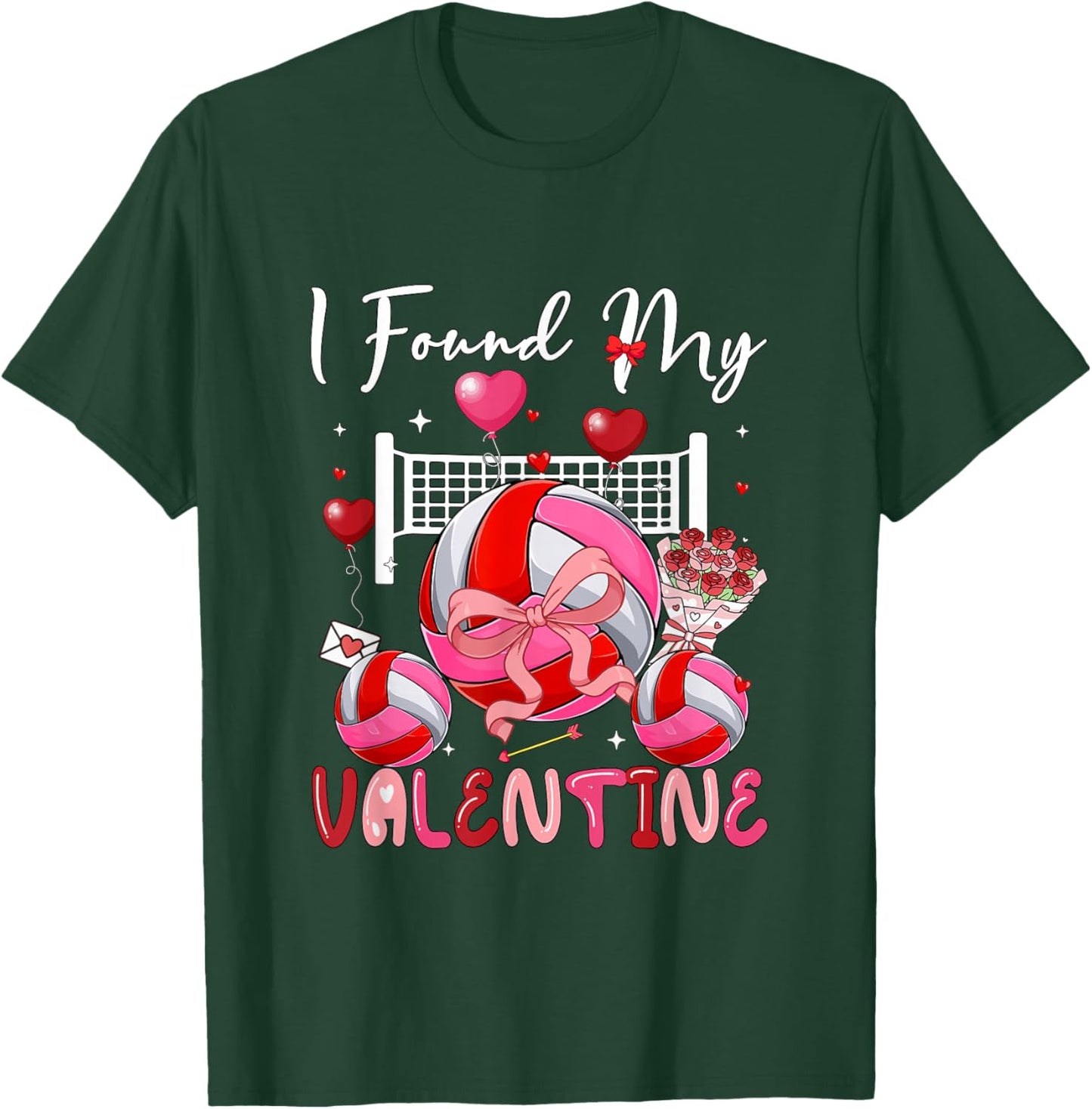 I Found My Valentine Volleyball Equipment Bow Tie Player T-Shirt - T-Shirt | Forest
