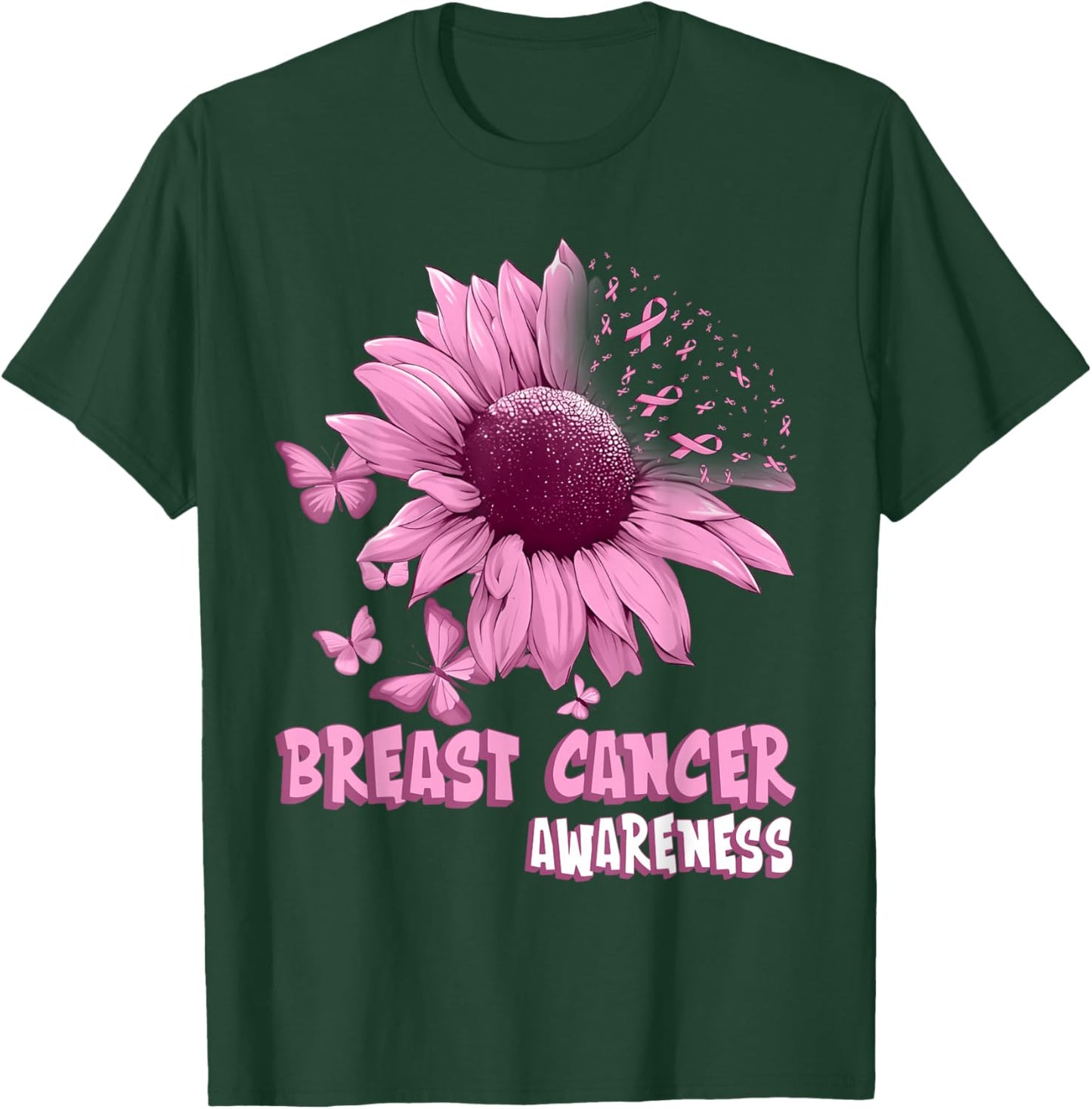 Pink Sunflower Breast Cancer Awareness Ribbon in October T-Shirt - T-Shirt | Forest