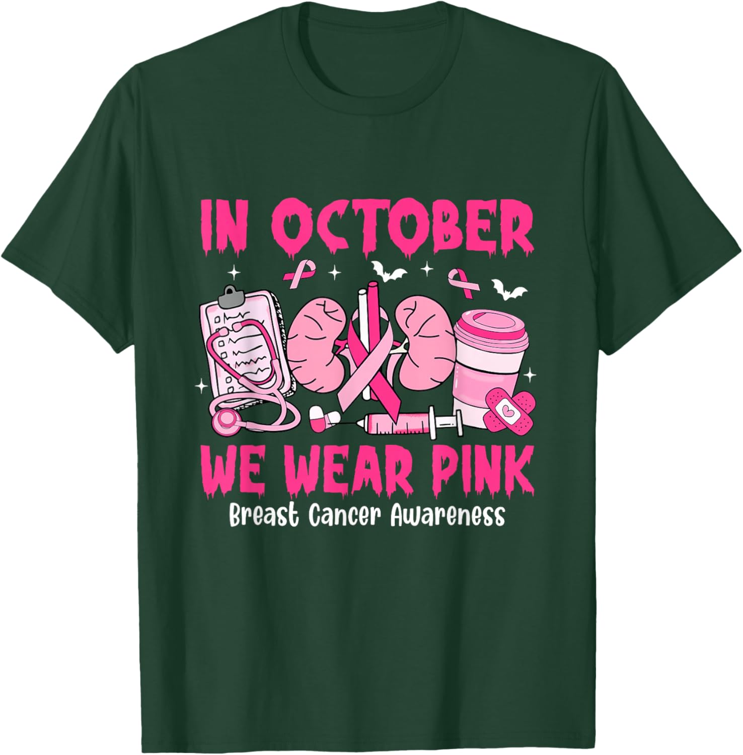 in October We Wear Pink Breast Cancer Urology Nurse T-Shirt - T-Shirt | Forest