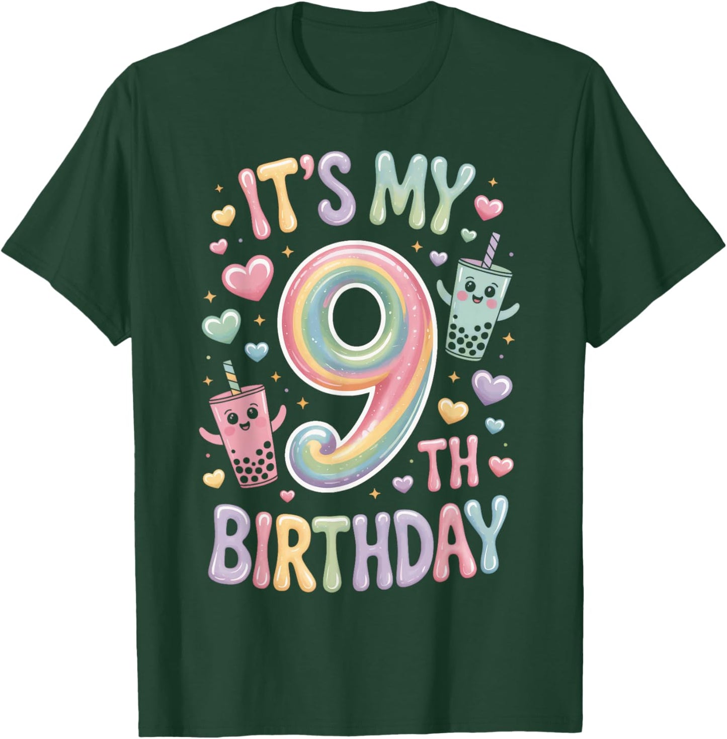 Its My 9th Birthday Boba Tea Lovers 9 Year Old Party T-Shirt - T-Shirt | Forest