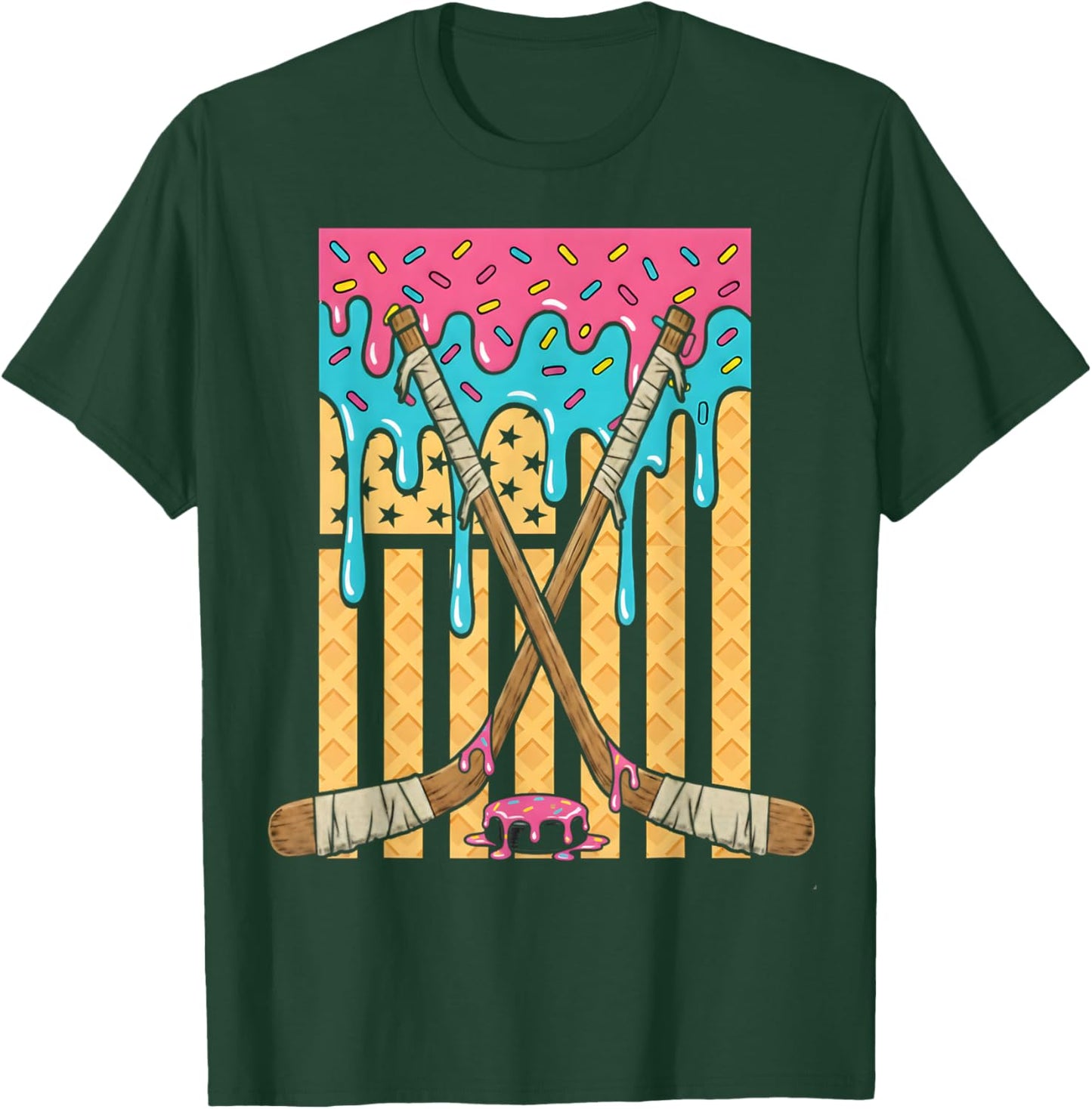 Ice Hockey Ice Cream Drip Boys American Flag Youth Players T-Shirt - T-Shirt | Forest