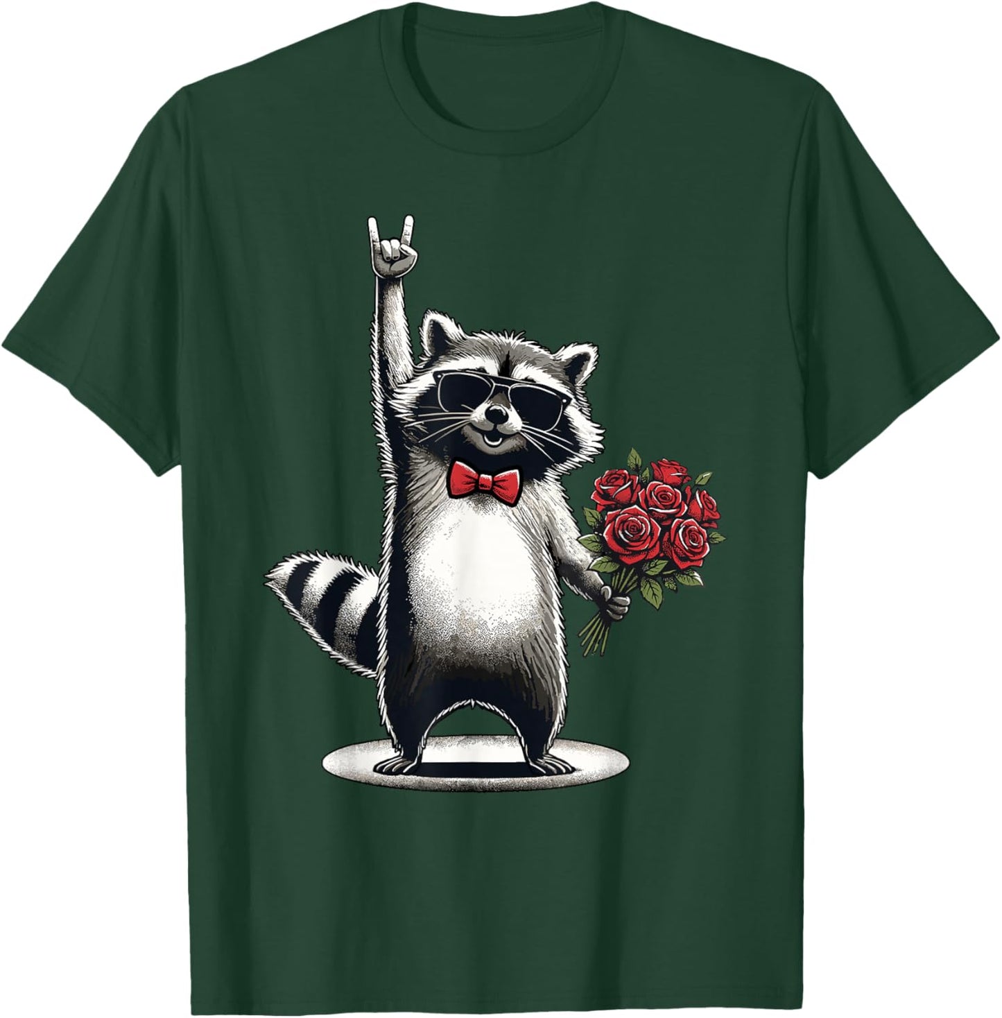 Funny Raccoon Rock On Men Women Kids St. Valentine's Day T-Shirt - T-Shirt | Forest