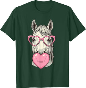 Cute Horse Blowing Pink Valentine Heart Bubble Gum T-Shirt - T-Shirt | Forest