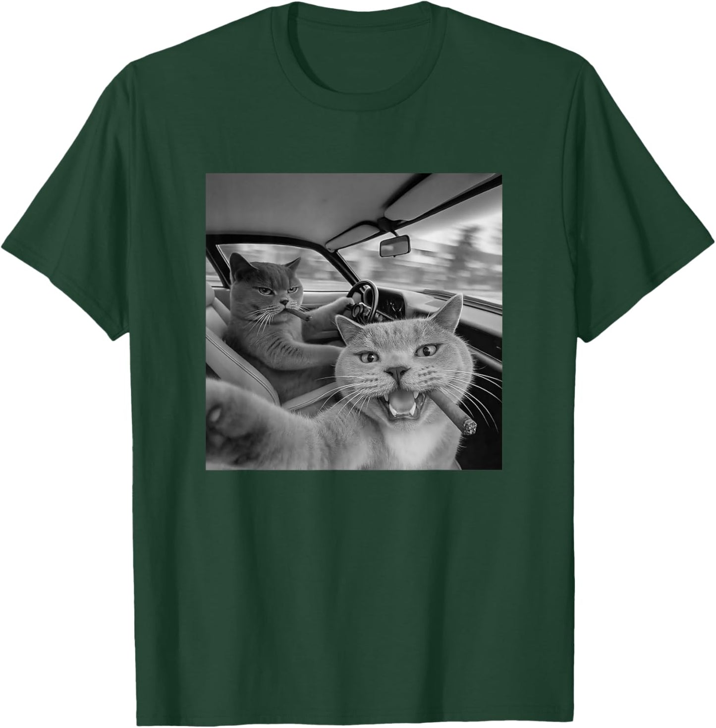 Funny Cat Selfie Smoking in Car T-Shirt - T-Shirt | Forest