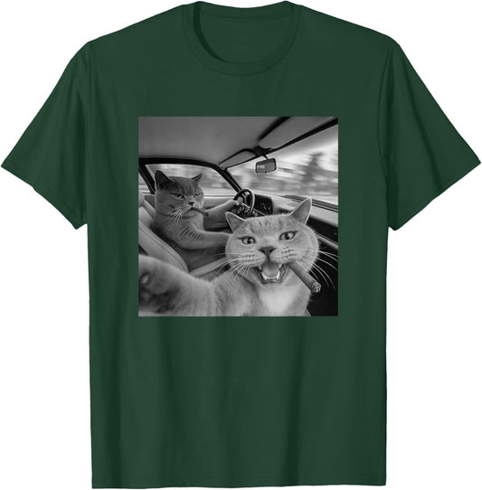 Funny Cat Selfie Smoking in Car T-Shirt - T-Shirt | Forest