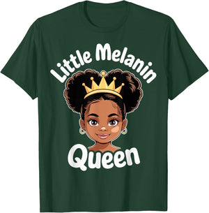 Little Melanin Queen African Girl Black History Month T-Shirt - T-Shirt | Forest