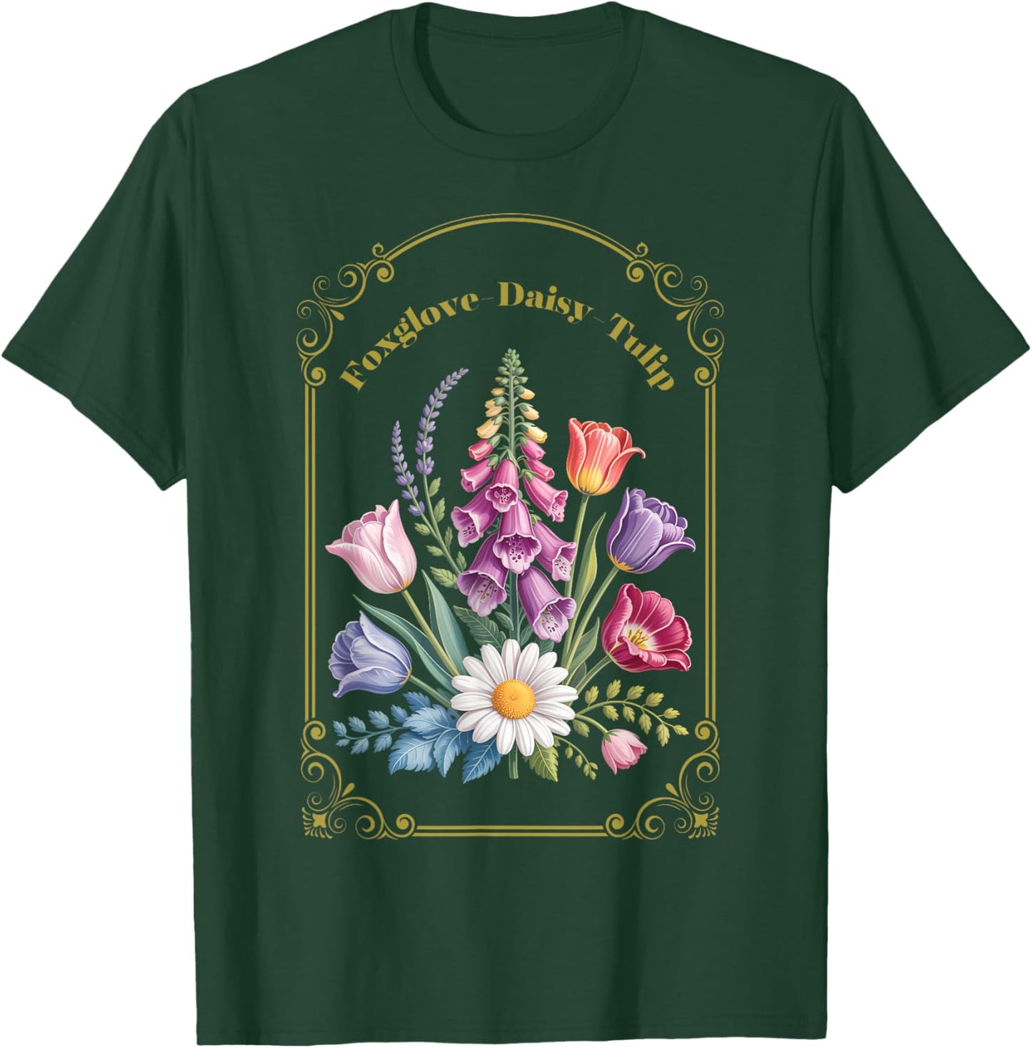 Foxglove Daisy Tulip Vintage Flower Arrangement T-Shirt - T-Shirt | Forest