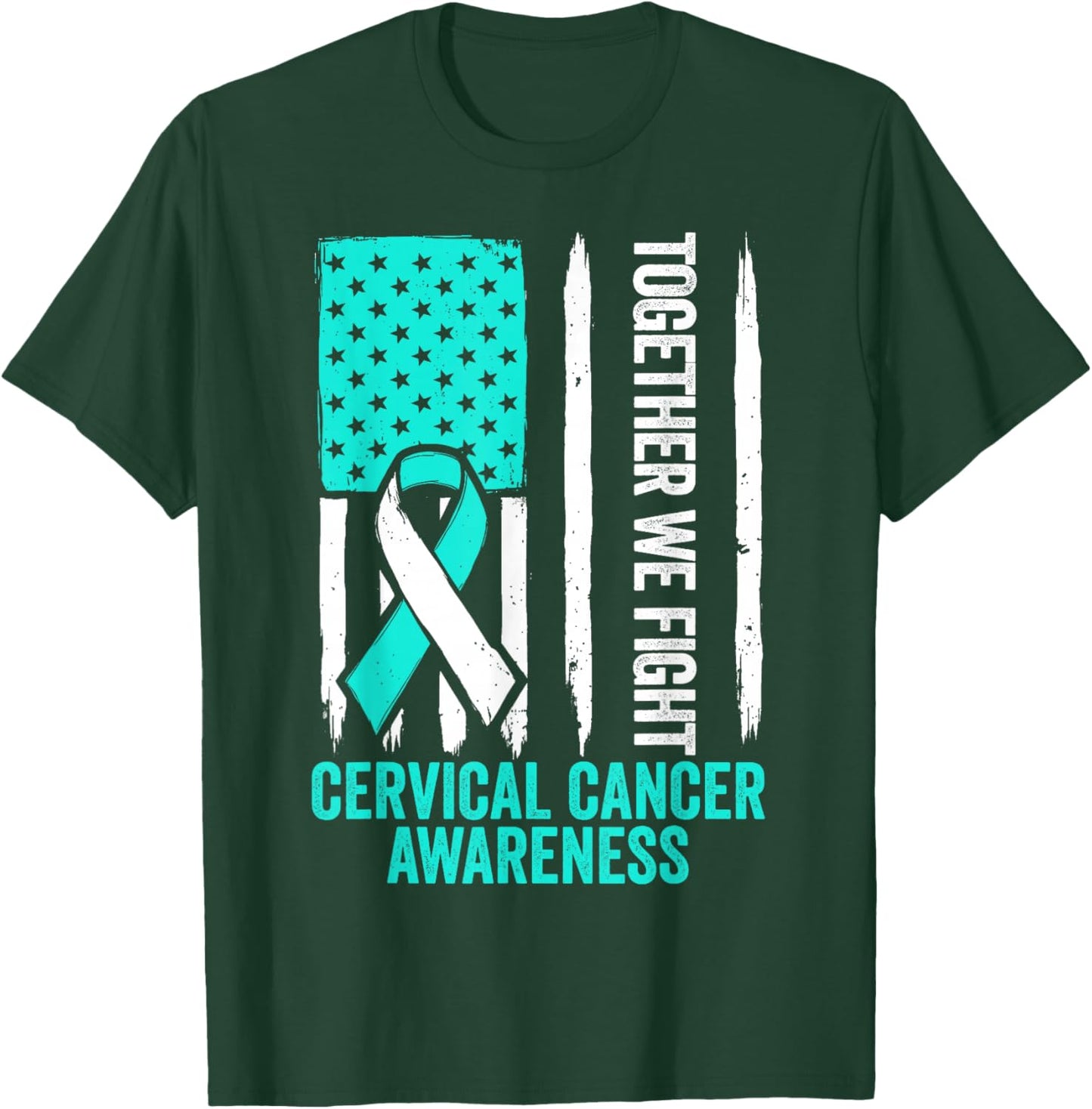 Cervical Cancer Awareness Teal Ribbon Together We Fight Men T-Shirt - T-Shirt | Forest