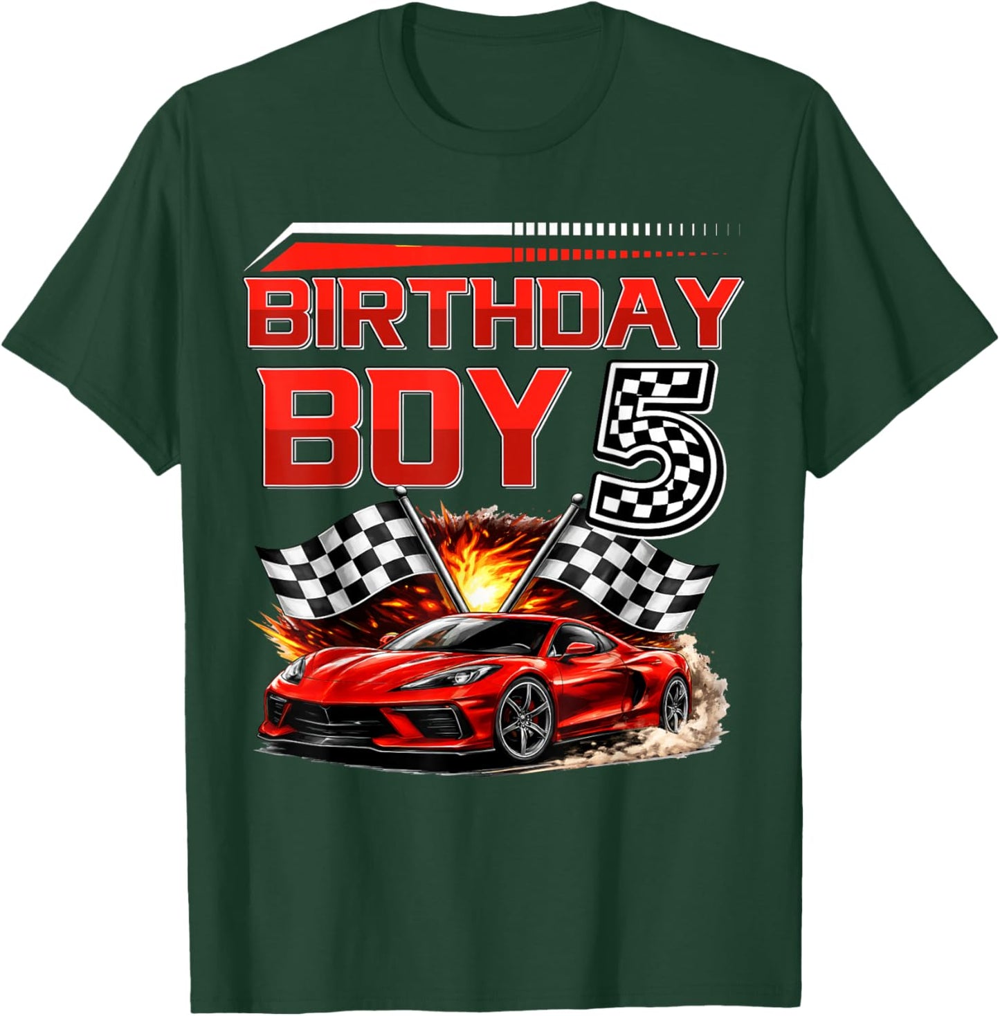 Birthday Boy 5 Years Race Car 5th Birthday Racing Car Kids T-Shirt - T-Shirt | Forest