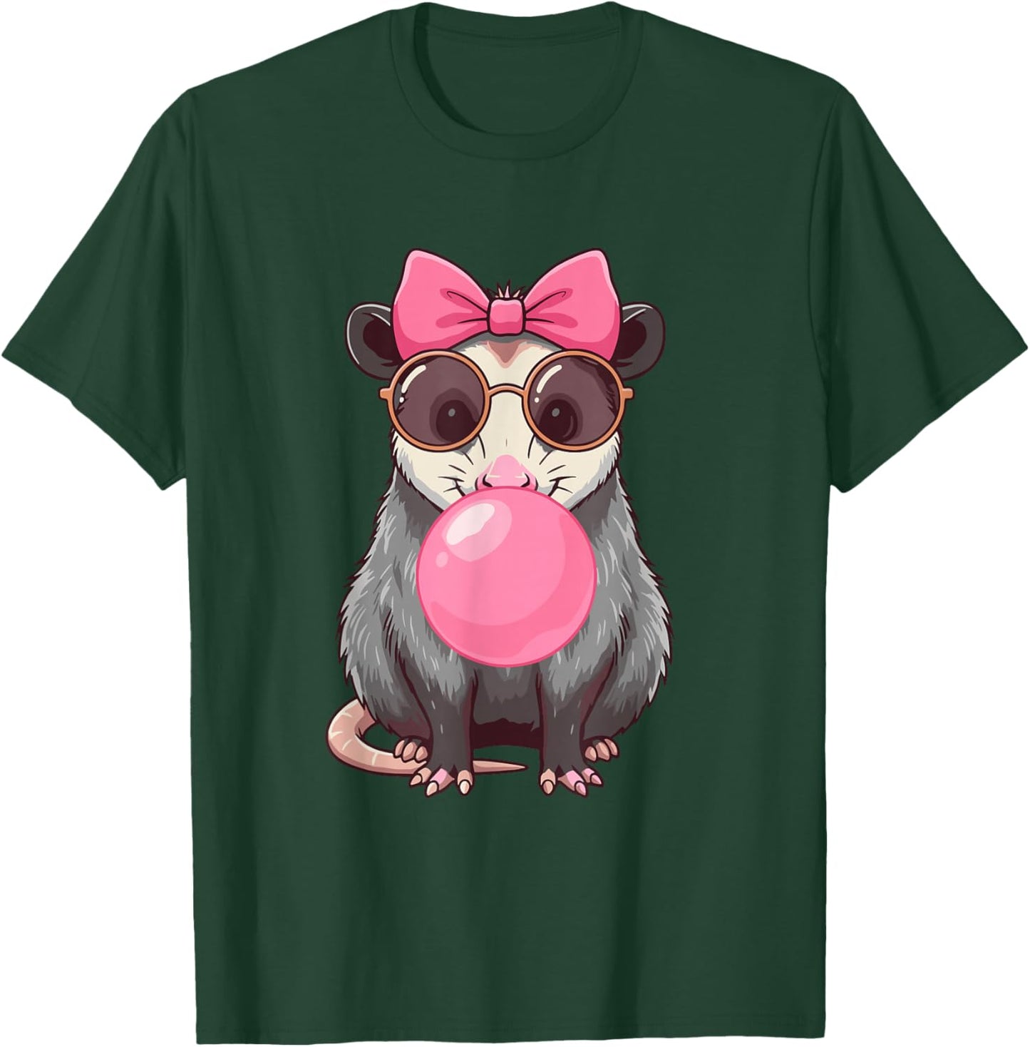 Cool Opossum Bubble Gum Women Girls Boys T-Shirt - T-Shirt | Forest