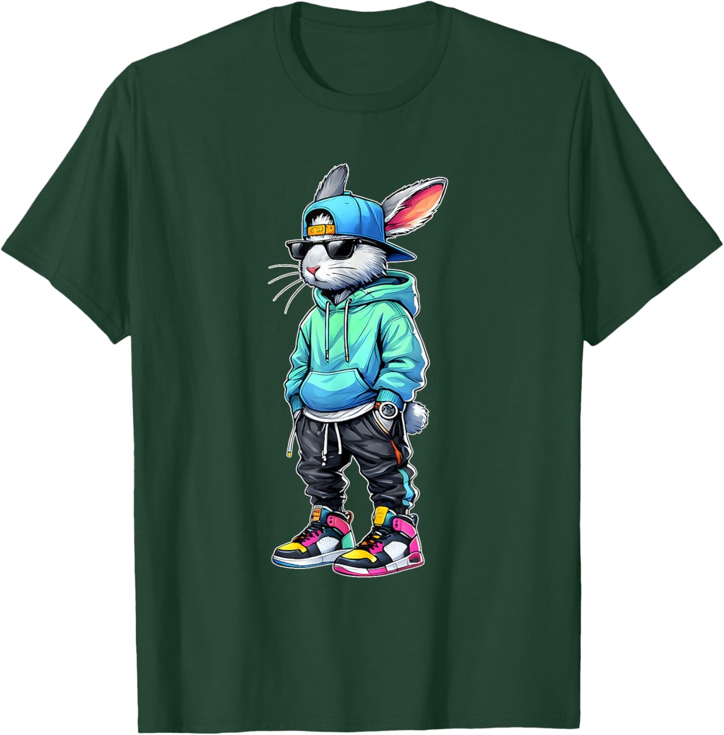 Bunny Face with Sunglasses Easter Day for Boys Men Kids T-Shirt - T-Shirt | Forest