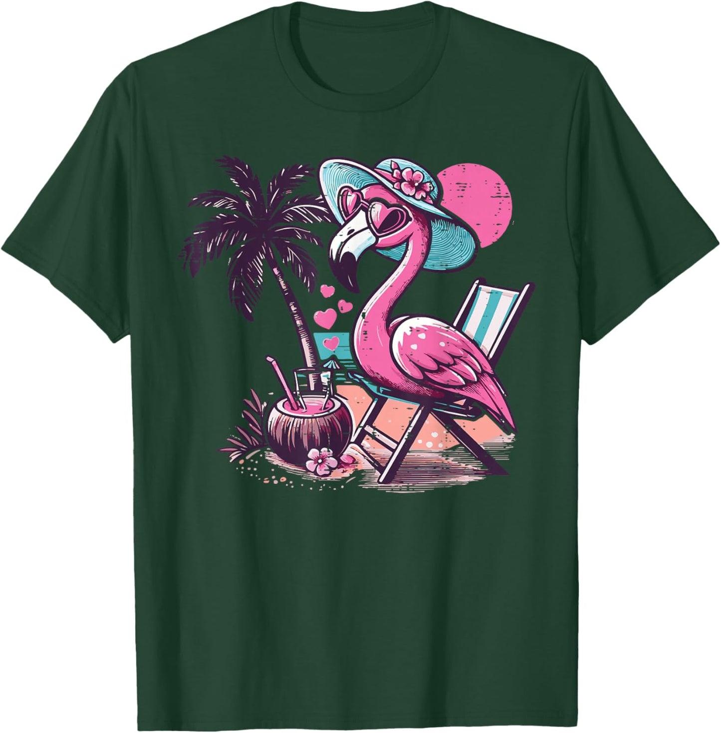 Summer Flamingo Beach Chair Tree Vacation Women Girls Kids T-Shirt - T-Shirt | Forest