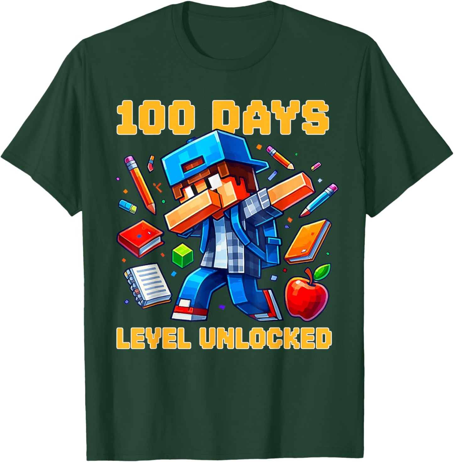 100 Days Level Unlocked Gaming 100 Days of School Boys Gamer T-Shirt - T-Shirt | Forest