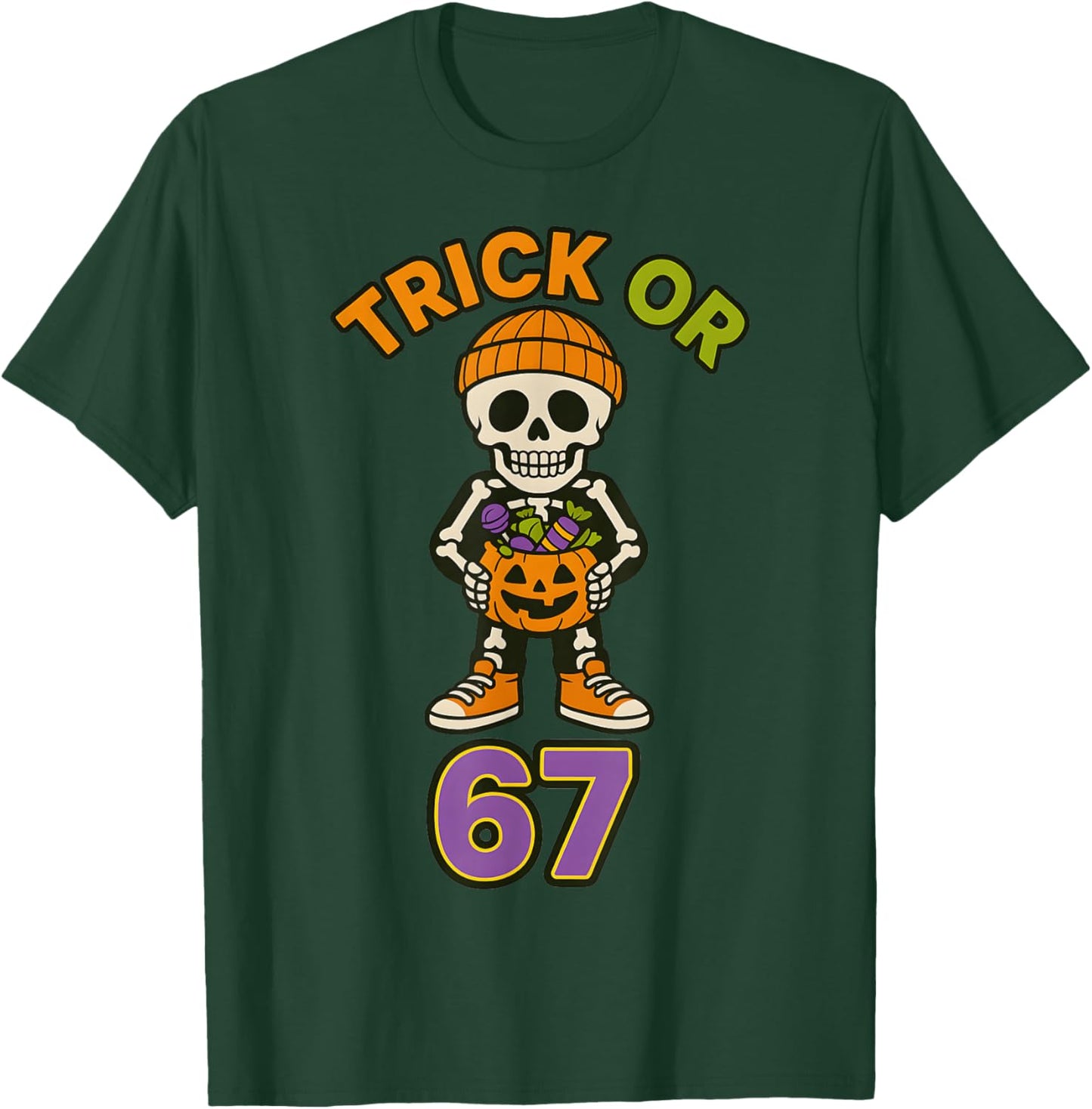 Funny 67 Halloween Trick Or Treat Skeleton Boys Six Seven T-Shirt - T-Shirt | Forest