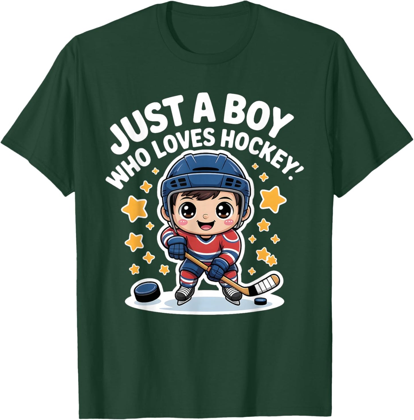 Just A Boy Who Loves Hockey Kids Cute Ice Hockey T-Shirt - T-Shirt | Forest