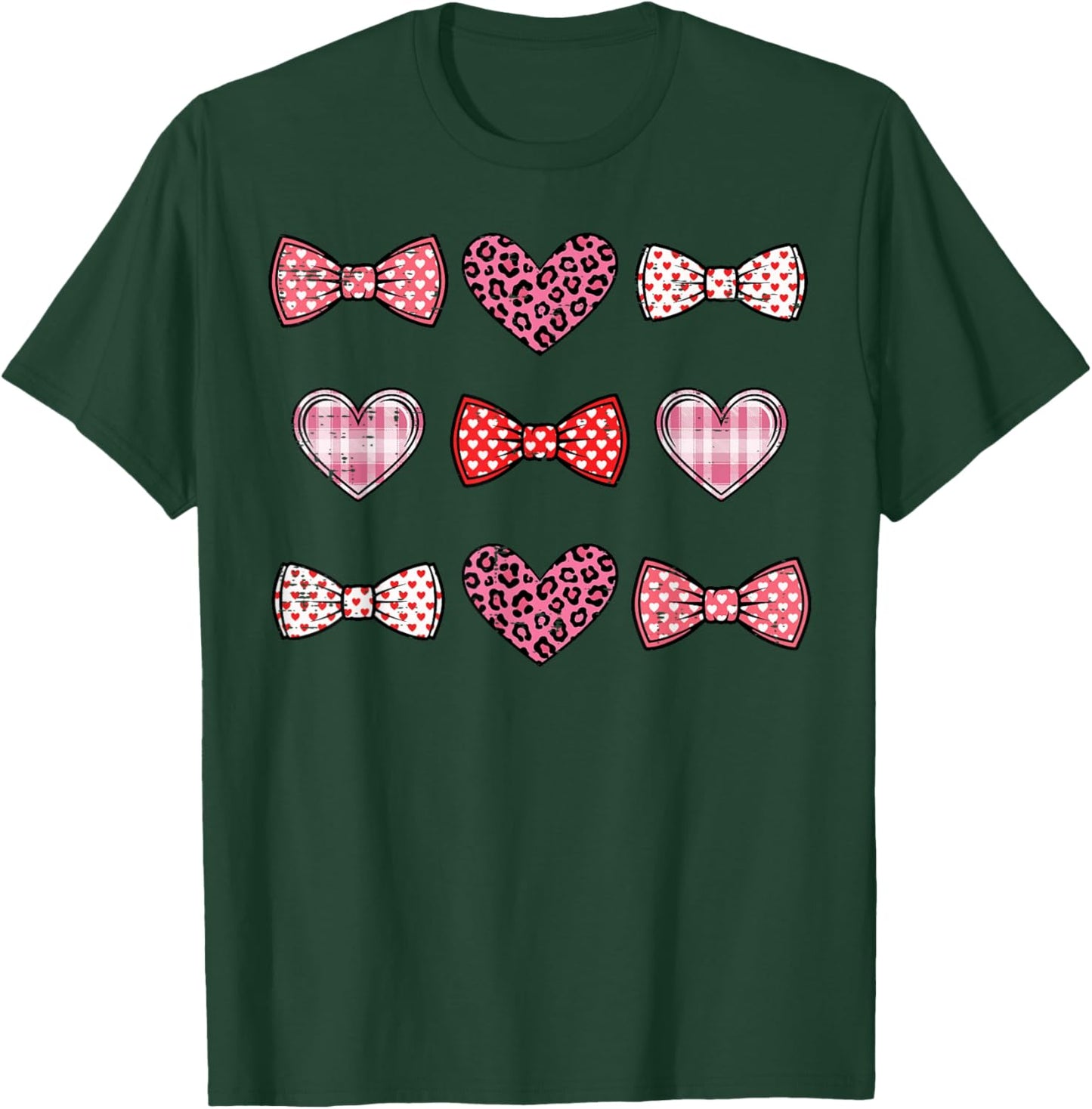 Valentines Day Coquette Bows Hearts Girls Boys Kids Women T-Shirt - T-Shirt | Forest