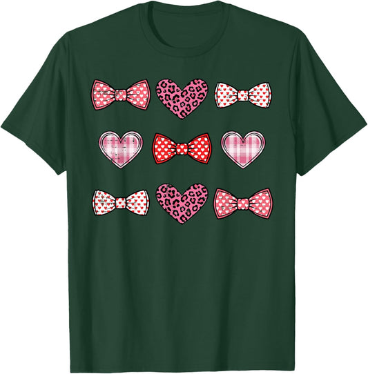 Valentines Day Coquette Bows Hearts Girls Boys Kids Women T-Shirt - T-Shirt | Forest