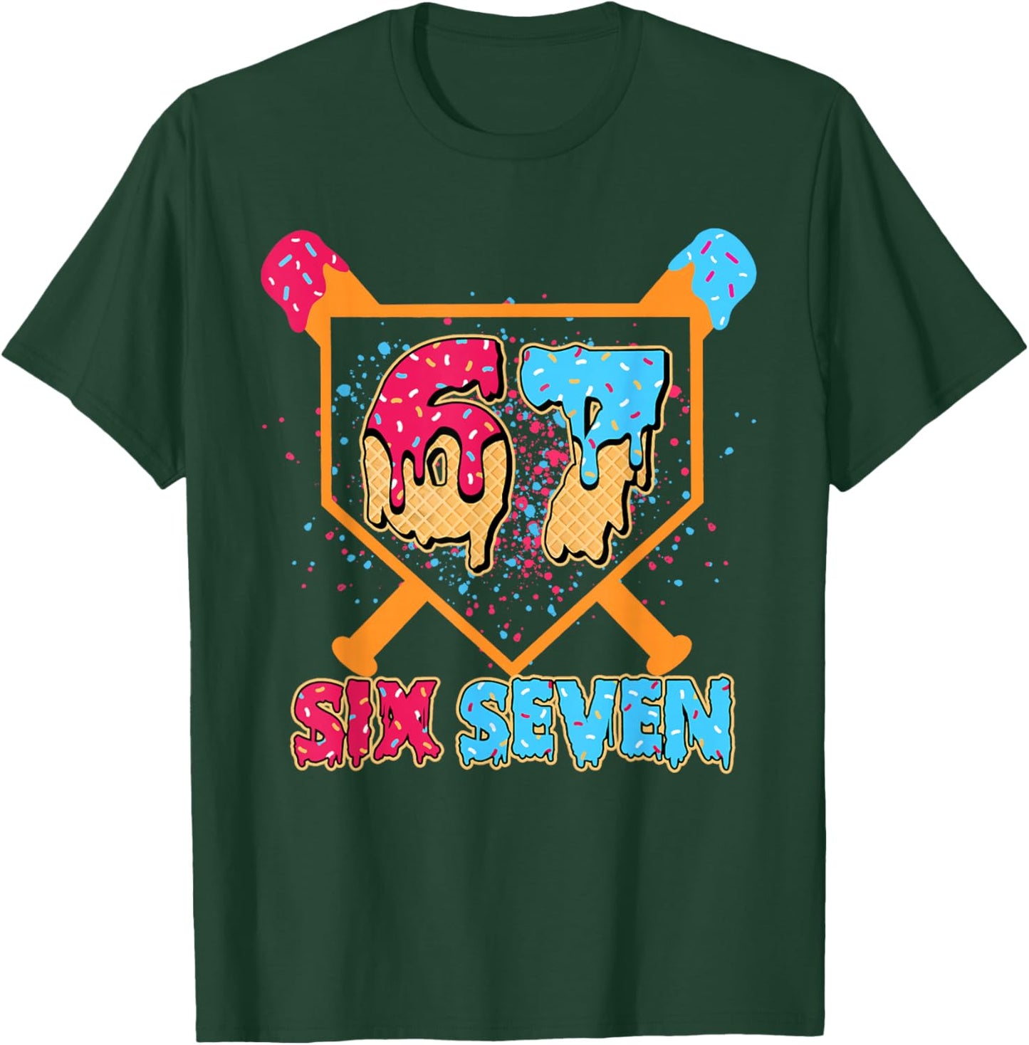 Six Seven Ice Cream Drip Cool Meme 67 Funny Number T-Shirt - T-Shirt | Forest