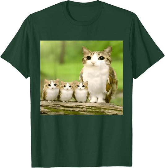 Meowl Mom with Babies meolws Funny cat owl Cute brainrot T-Shirt - T-Shirt | Forest