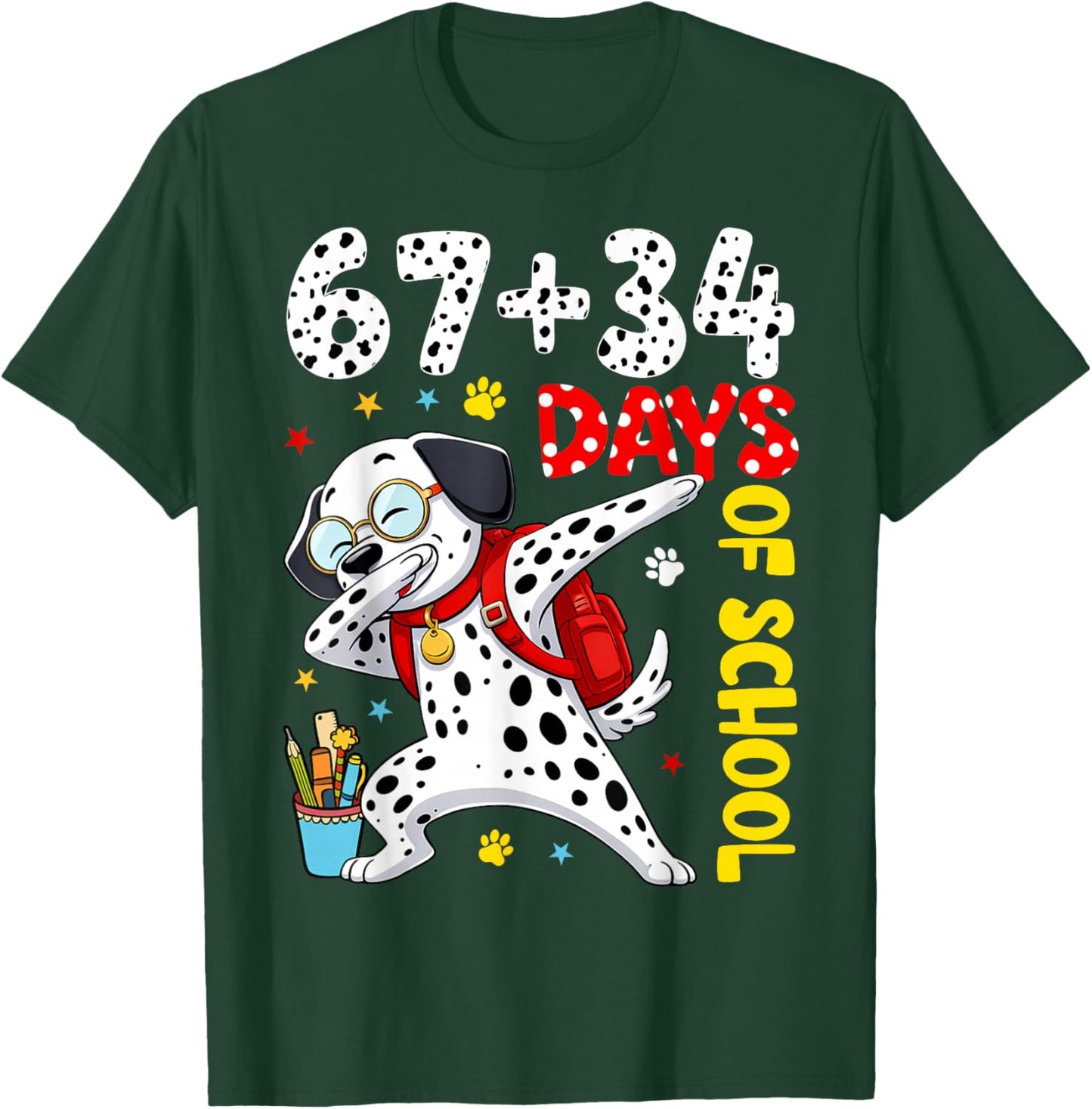 67 34 Days of School Dog Kids Boy Dabbing 100 Days of School T-Shirt - T-Shirt | Forest