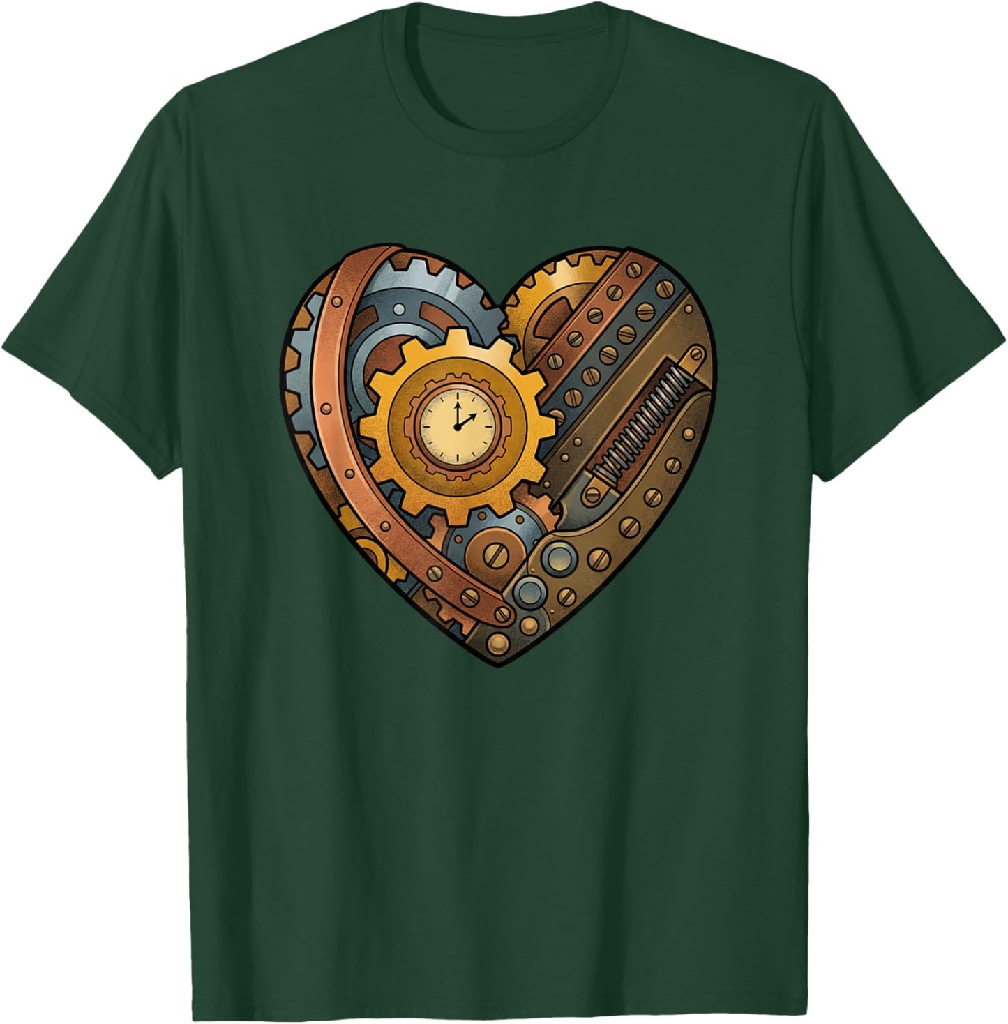 Steampunk Clockwork Heart with Cogs and Time Motif T-Shirt - T-Shirt | Forest