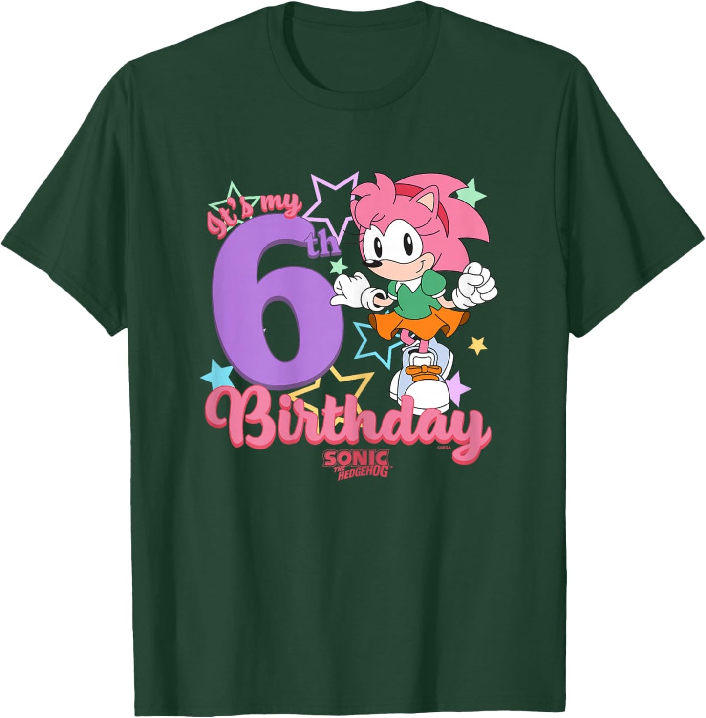 Sonic The Hedgehog It's My 6th Birthday Amy Rose Vintage Art T-Shirt - T-Shirt | Forest