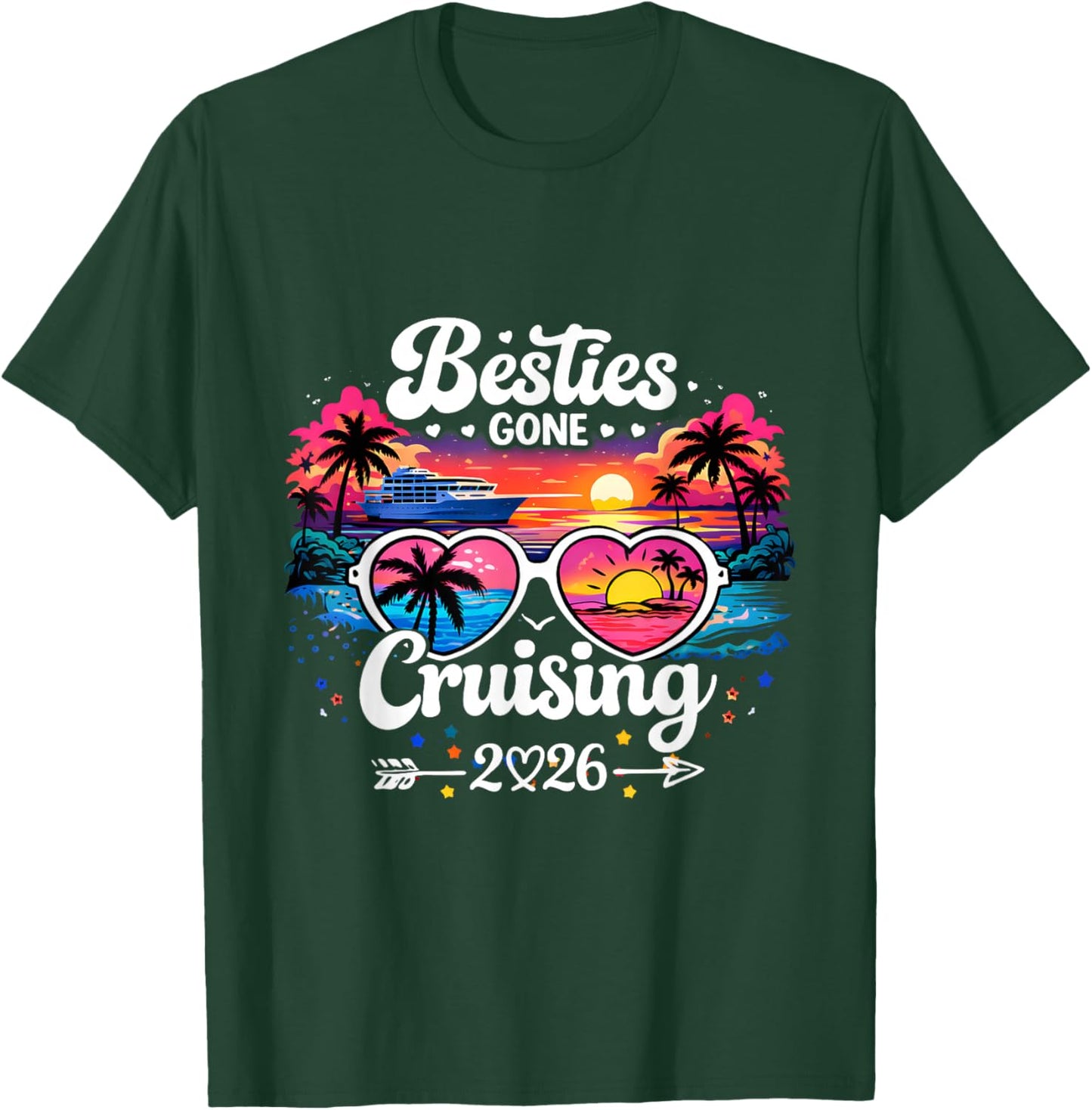 Besties Gone Cruising 2026 Girls Trip Sunset T-Shirt - T-Shirt | Forest