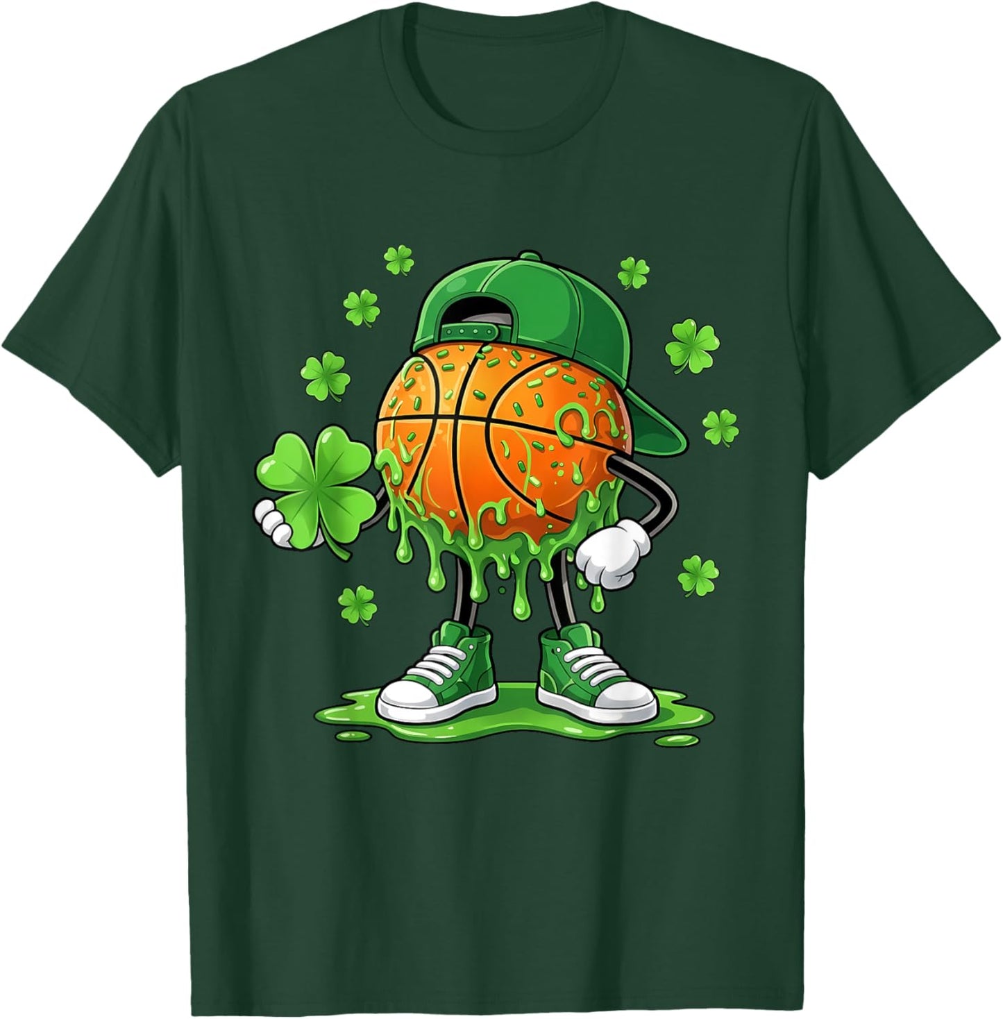 Basketball Drip Shamrock St Patricks Day Boys Kids Sport Fan T-Shirt - T-Shirt | Forest