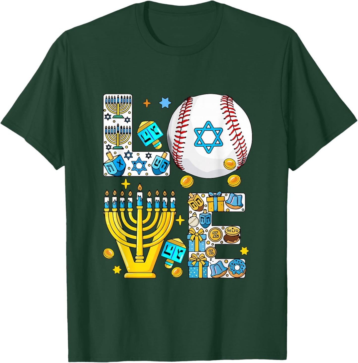Love Hanukkah Menorah Costume Baseball Lover Player Team T-Shirt - T-Shirt | Forest