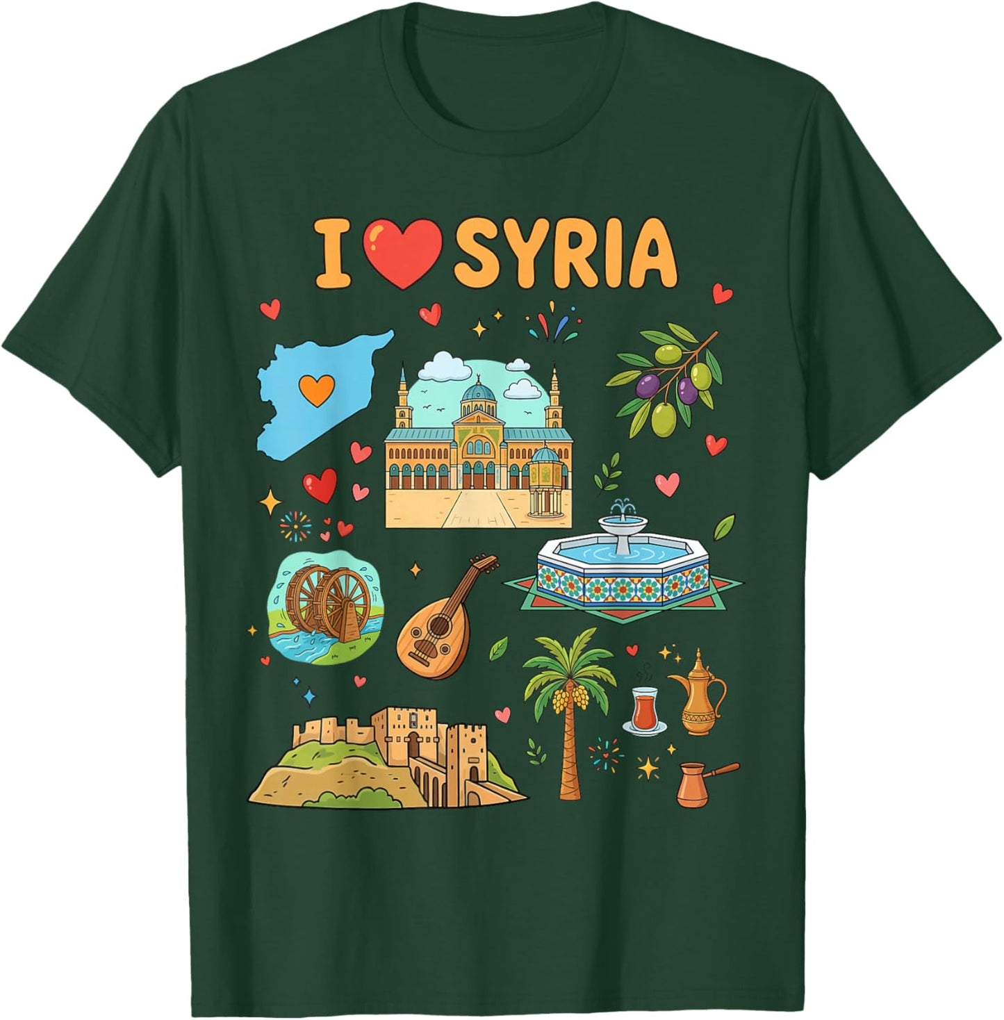 I Love Syria, Cute Cultural Icons Design, Syrian Heritage T-Shirt - T-Shirt | Forest