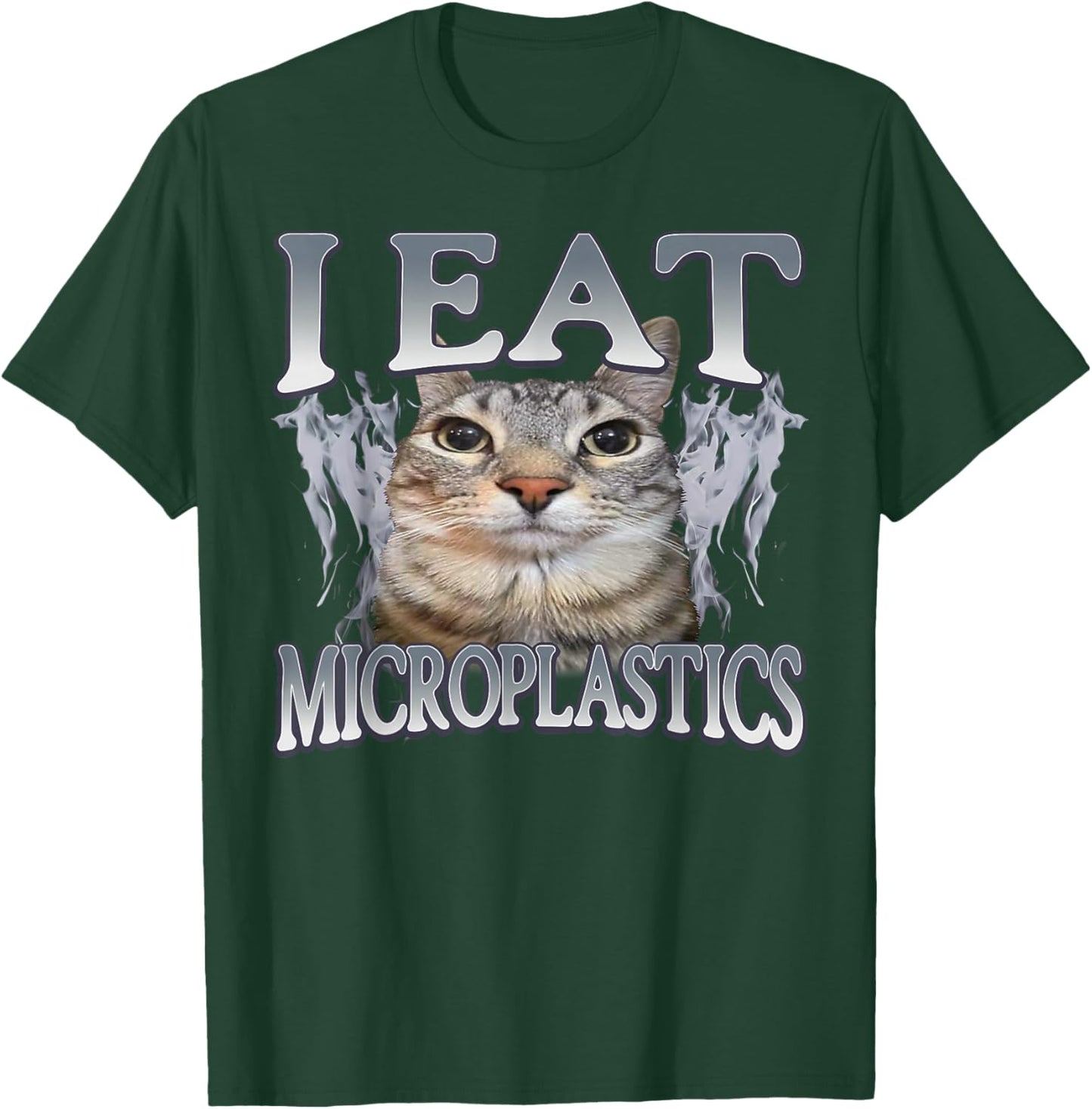 Funny Vintage Humor I Eat Microplastics Cat Meme Graphic T-Shirt - T-Shirt | Forest