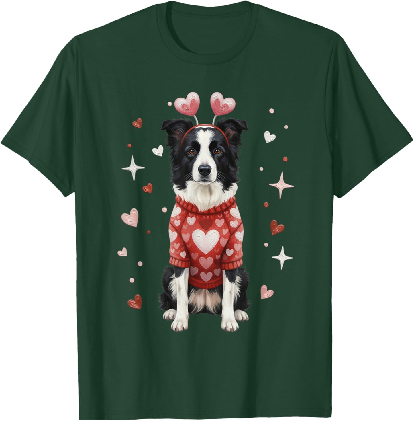 Cute Border Collie Valentine Heart Valentines Day T-Shirt - T-Shirt | Forest