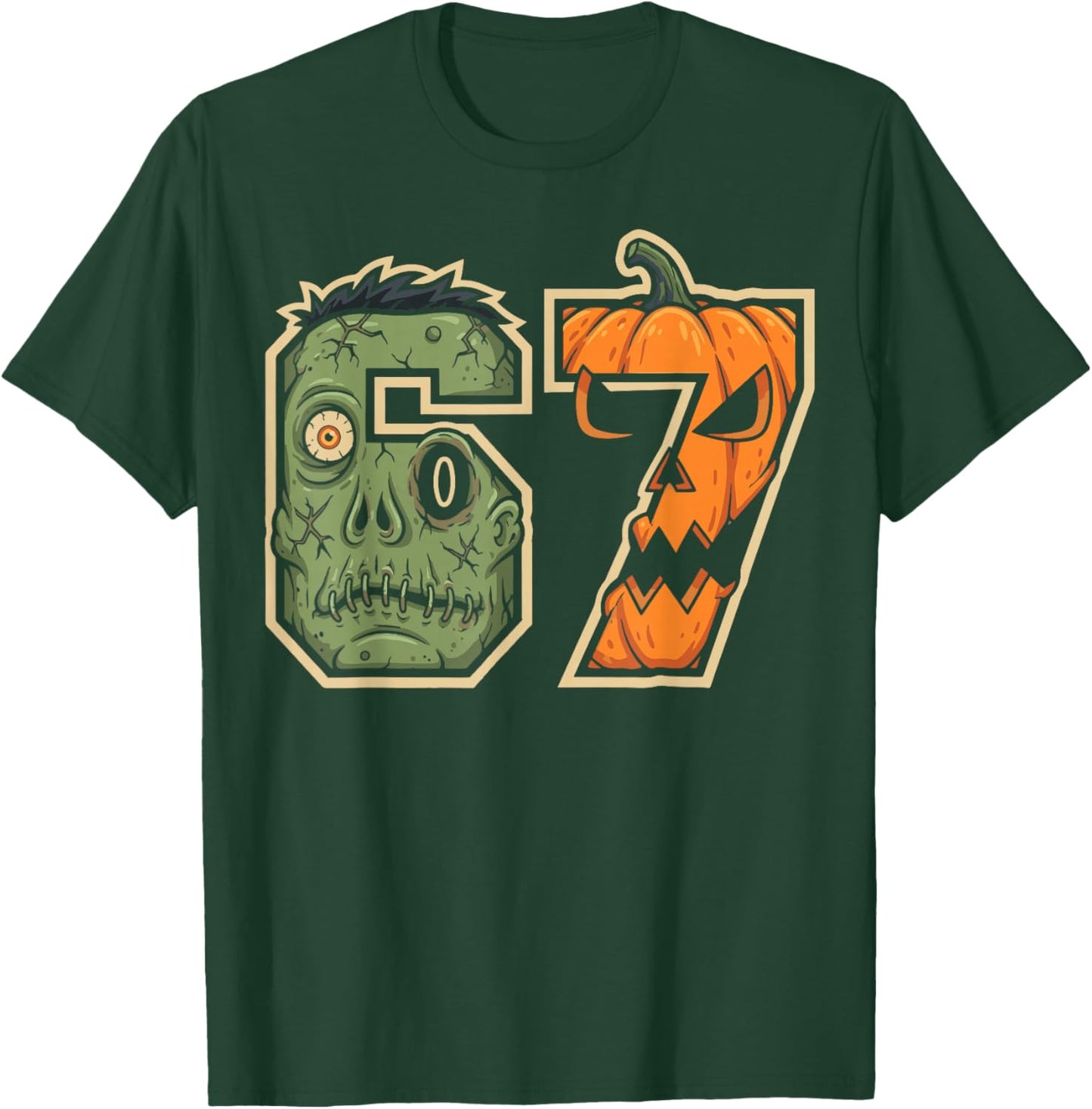 67 Zombie Pumpkin Six Seven Halloween Meme T-Shirt - T-Shirt | Forest