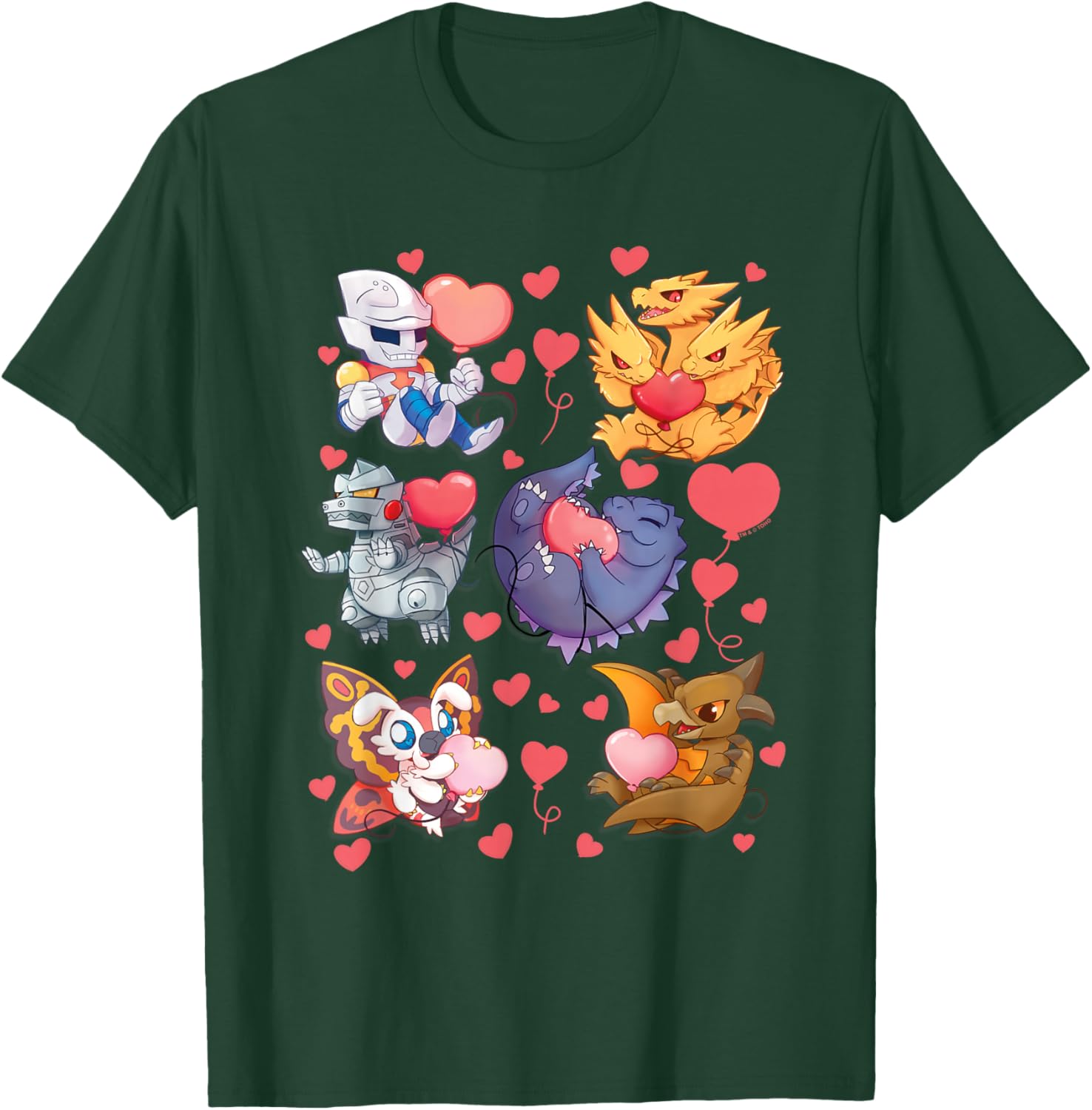 Godzilla Heart Character Collage Valentine's Day Love Kaiju T-Shirt - T-Shirt | Forest