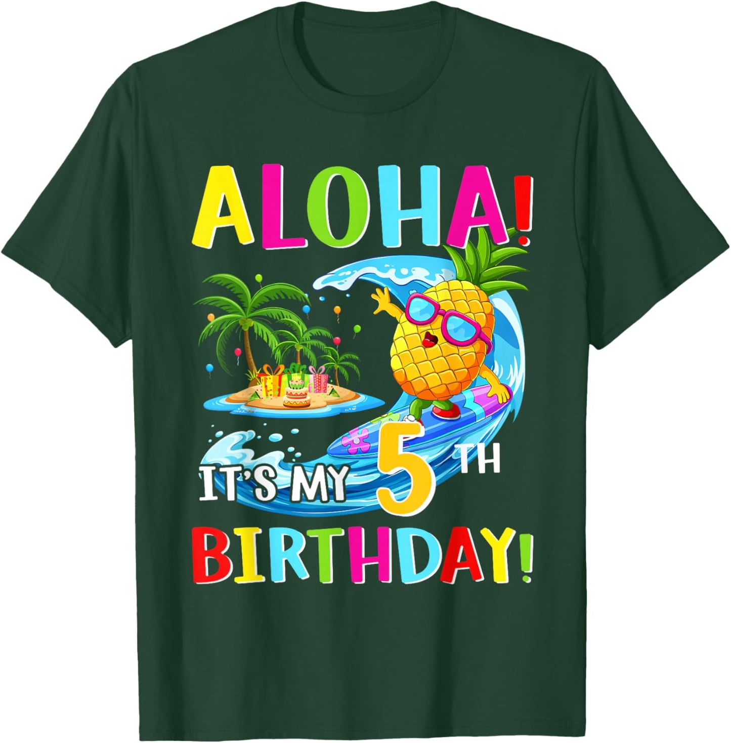 Hawaii Aloha It's My 5th Birthday Tropical Trip Kids Gift T-Shirt - T-Shirt | Forest