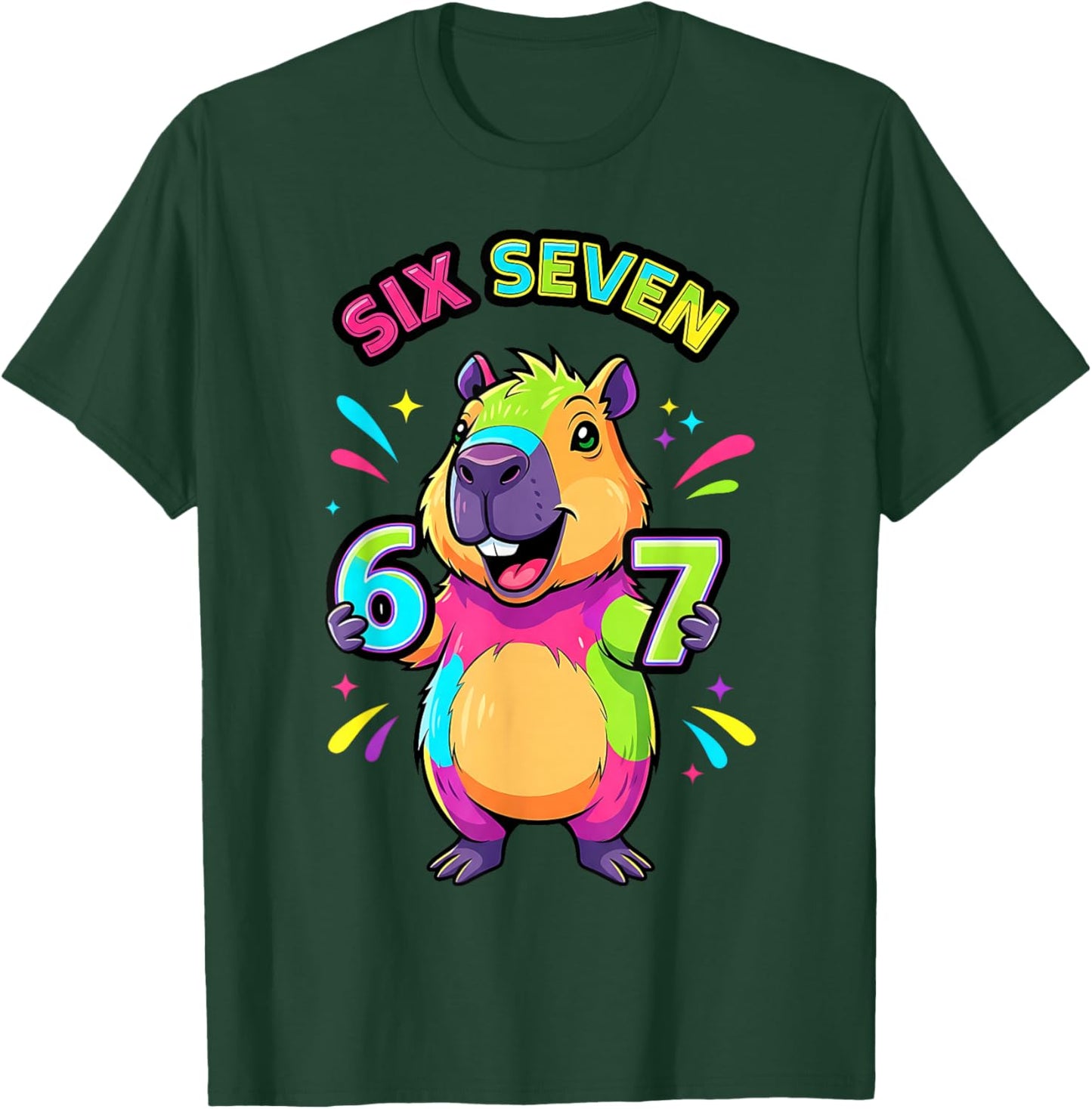 Funny Colorful Capybara Six Seven 67 Cartoon Kids Boys T-Shirt - T-Shirt | Forest