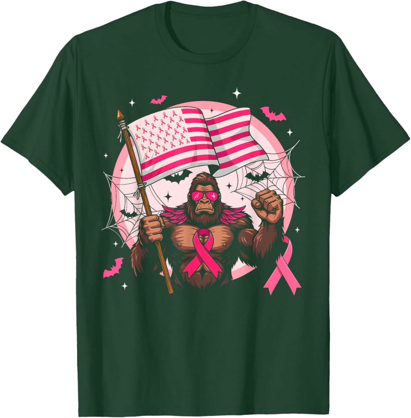Bigfoot Pink Ribbon Breast Cancer Awareness Month Women Men T-Shirt - T-Shirt | Forest
