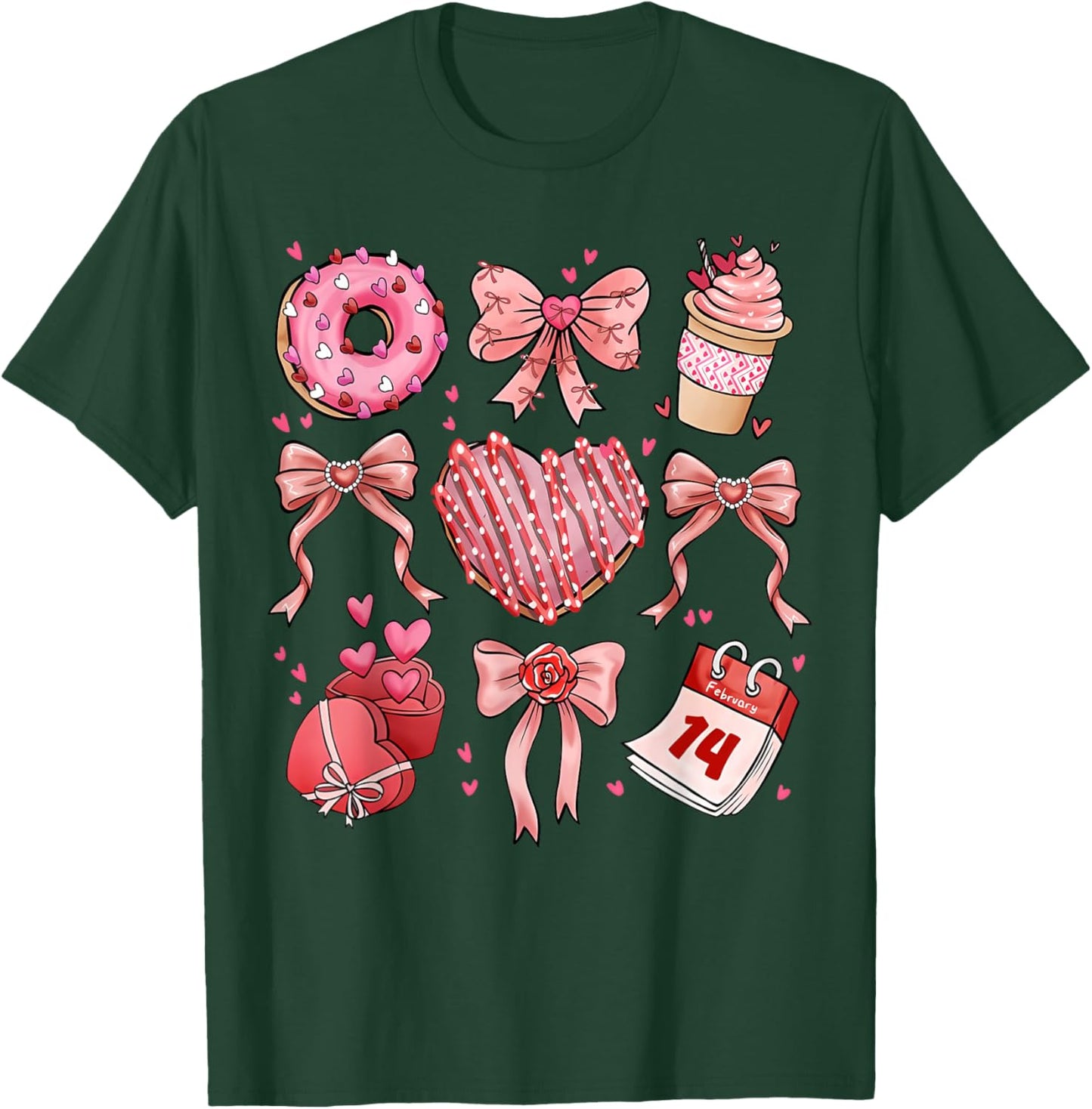 Coquette Bow Leopard Hearts Valentine Women Girl Girly T-Shirt - T-Shirt | Forest