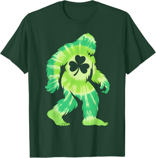 St Patricks Day Tie Dye Bigfoot Sasquatch Shamrock Irish T-Shirt - T-Shirt | Forest