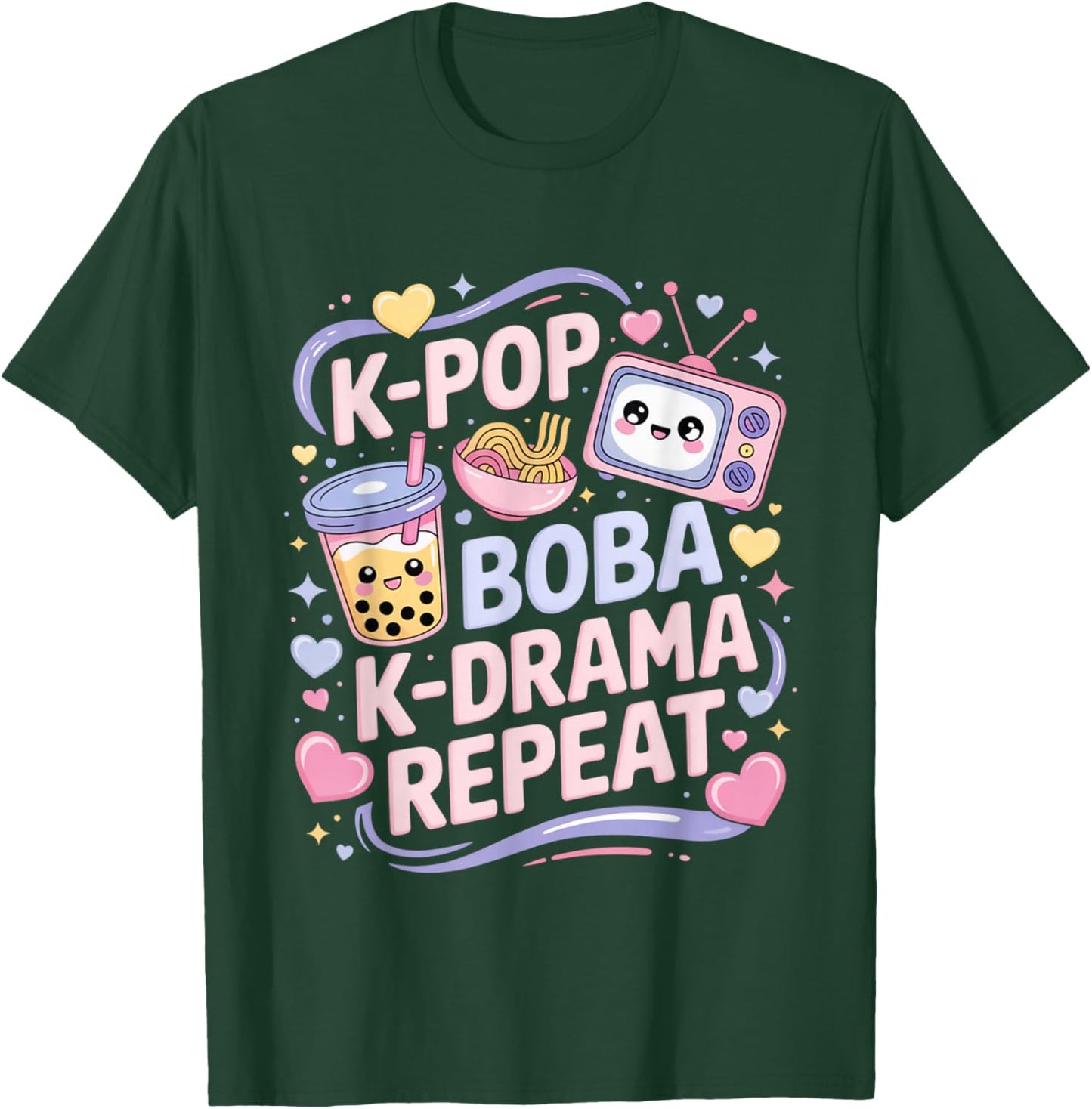K-Pop Boba K-Drama Repeat K-POP Music Lover Kawaii Korean T-Shirt - T-Shirt | Forest