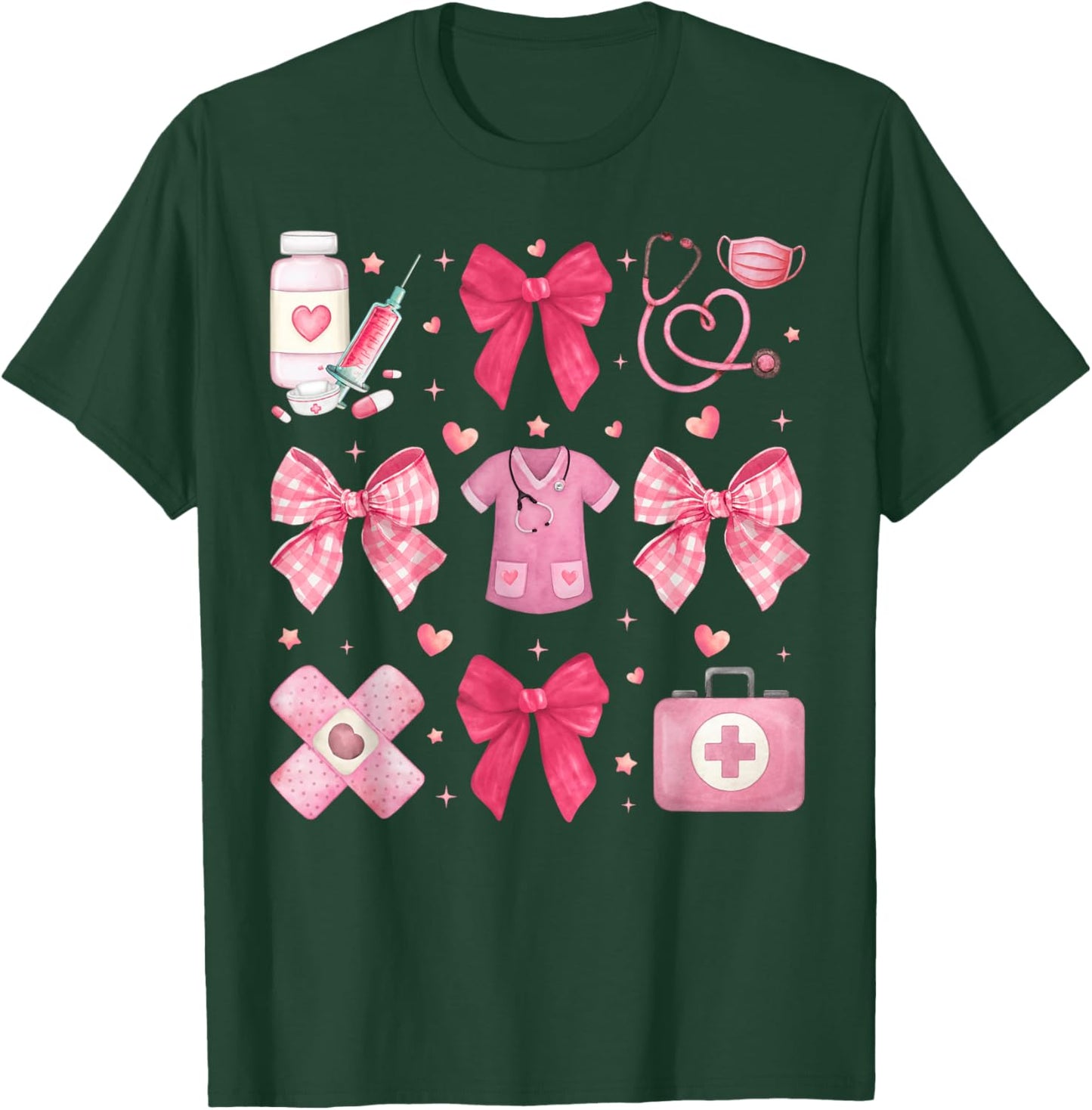 Nurse Valentines Coquette Bow Valentine Nursing RN PCT CNA T-Shirt - T-Shirt | Forest