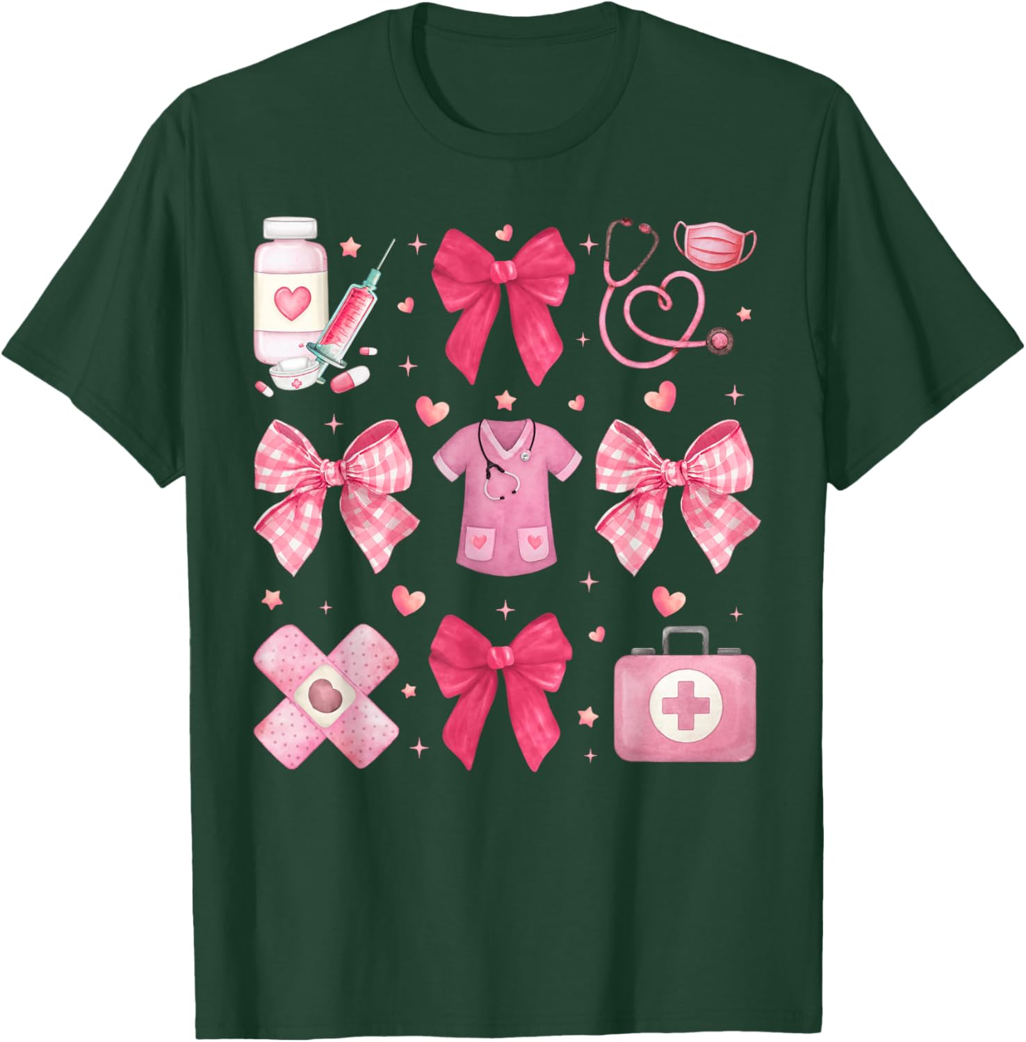 Nurse Valentines Coquette Bow Valentine Nursing RN PCT CNA T-Shirt - T-Shirt | Forest
