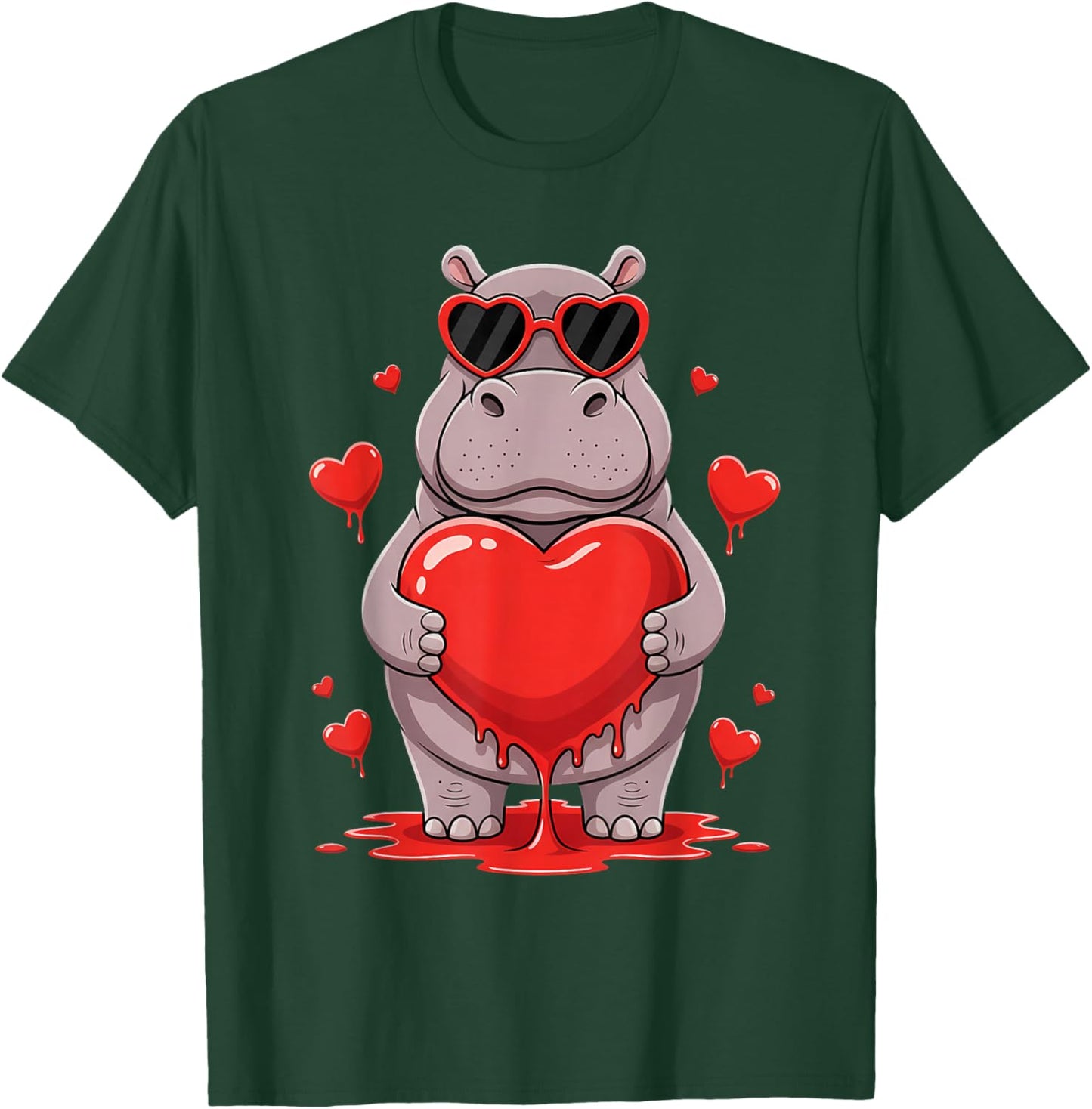 Valentines Day Cute Valentine Hippo Lover T-Shirt - T-Shirt | Forest
