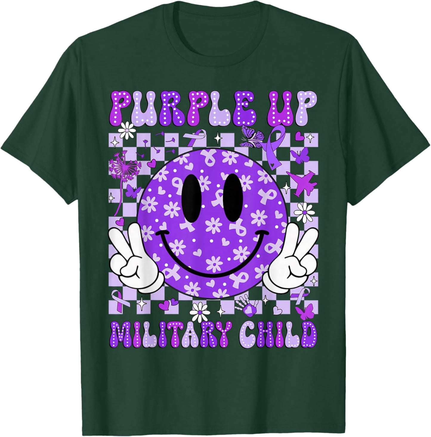 Purple Up Military Child Month Smile Face Women Men Kids T-Shirt - T-Shirt | Forest
